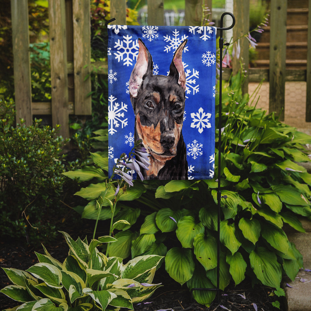 German Pinscher Winter Snowflakes Flag Garden Size SC9788GF  the-store.com.