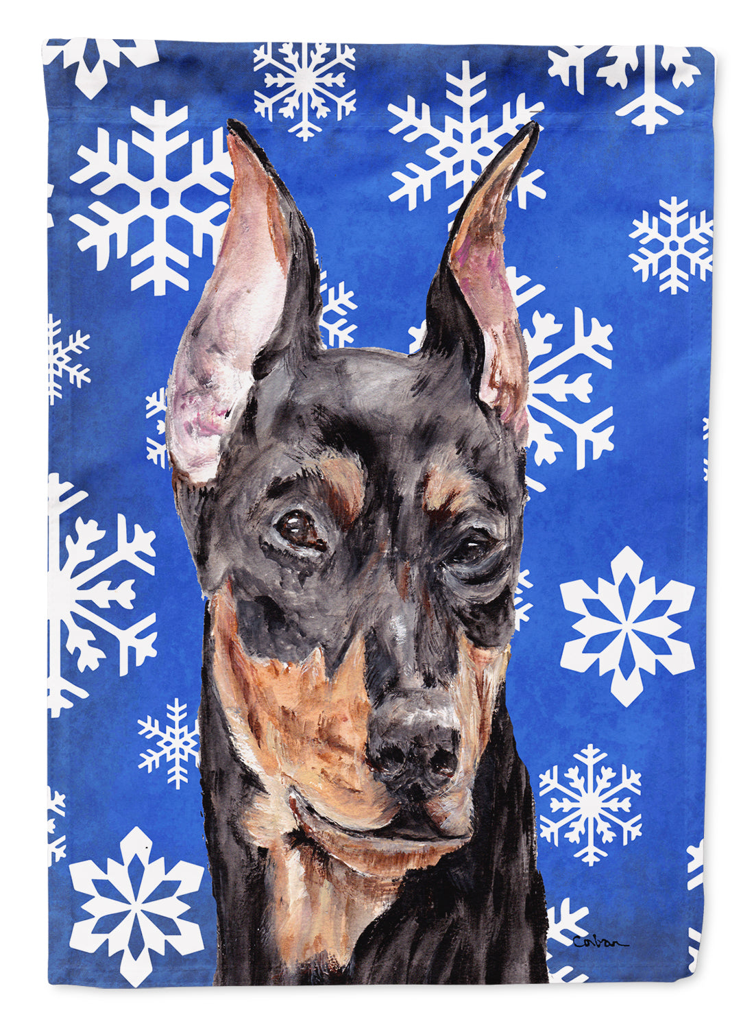 German Pinscher Winter Snowflakes Flag Garden Size SC9788GF  the-store.com.