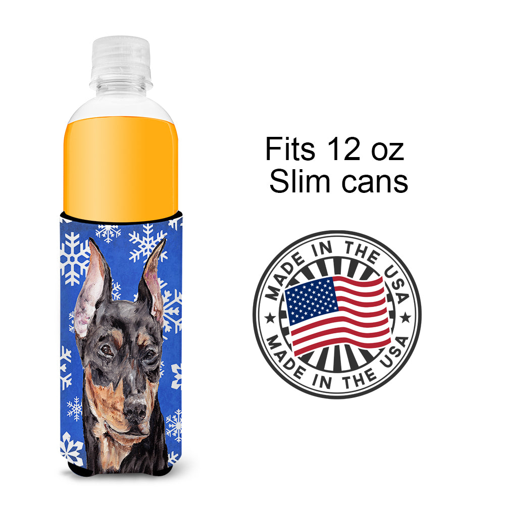 German Pinscher Winter Snowflakes Ultra Beverage Insulators for slim cans SC9788MUK.