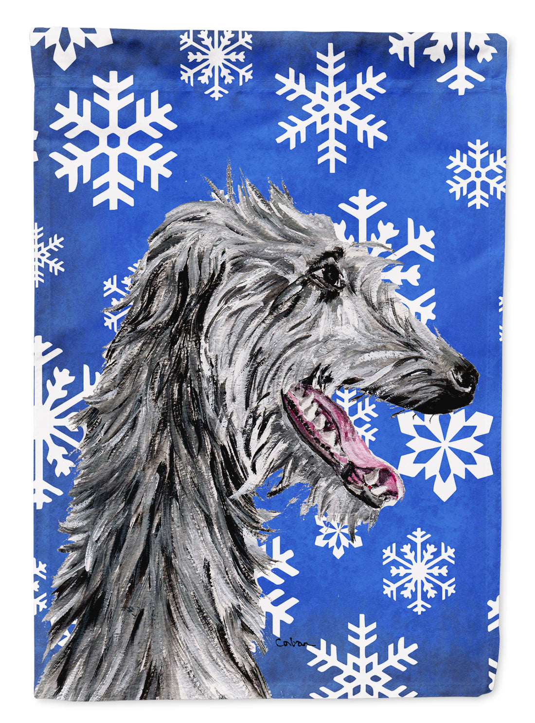 Scottish Deerhound Winter Snowflakes Flag Canvas House Size SC9789CHF  the-store.com.