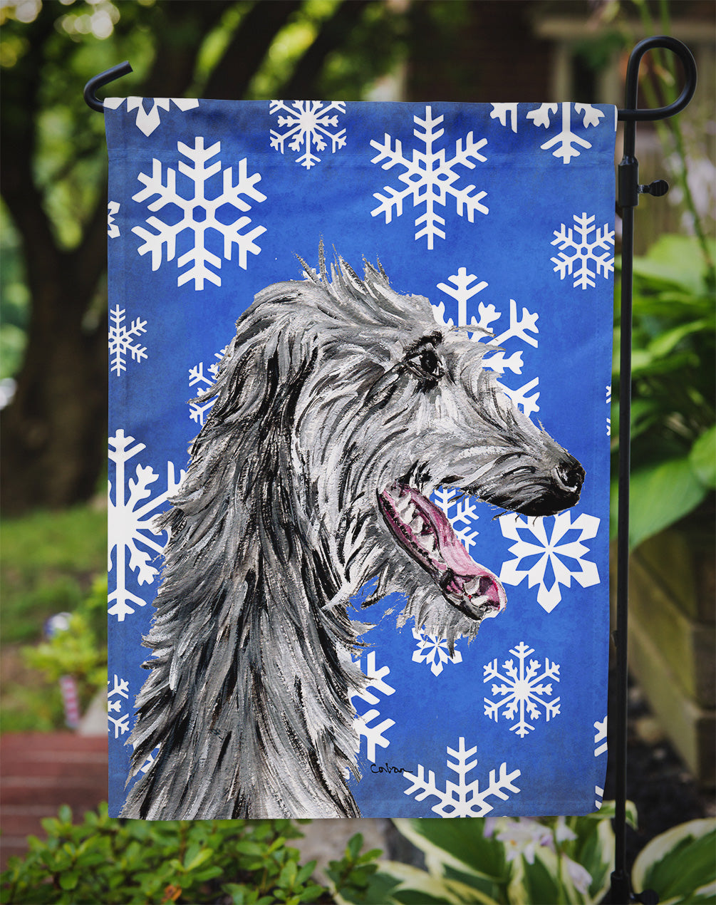 Scottish Deerhound Winter Snowflakes Flag Garden Size SC9789GF  the-store.com.