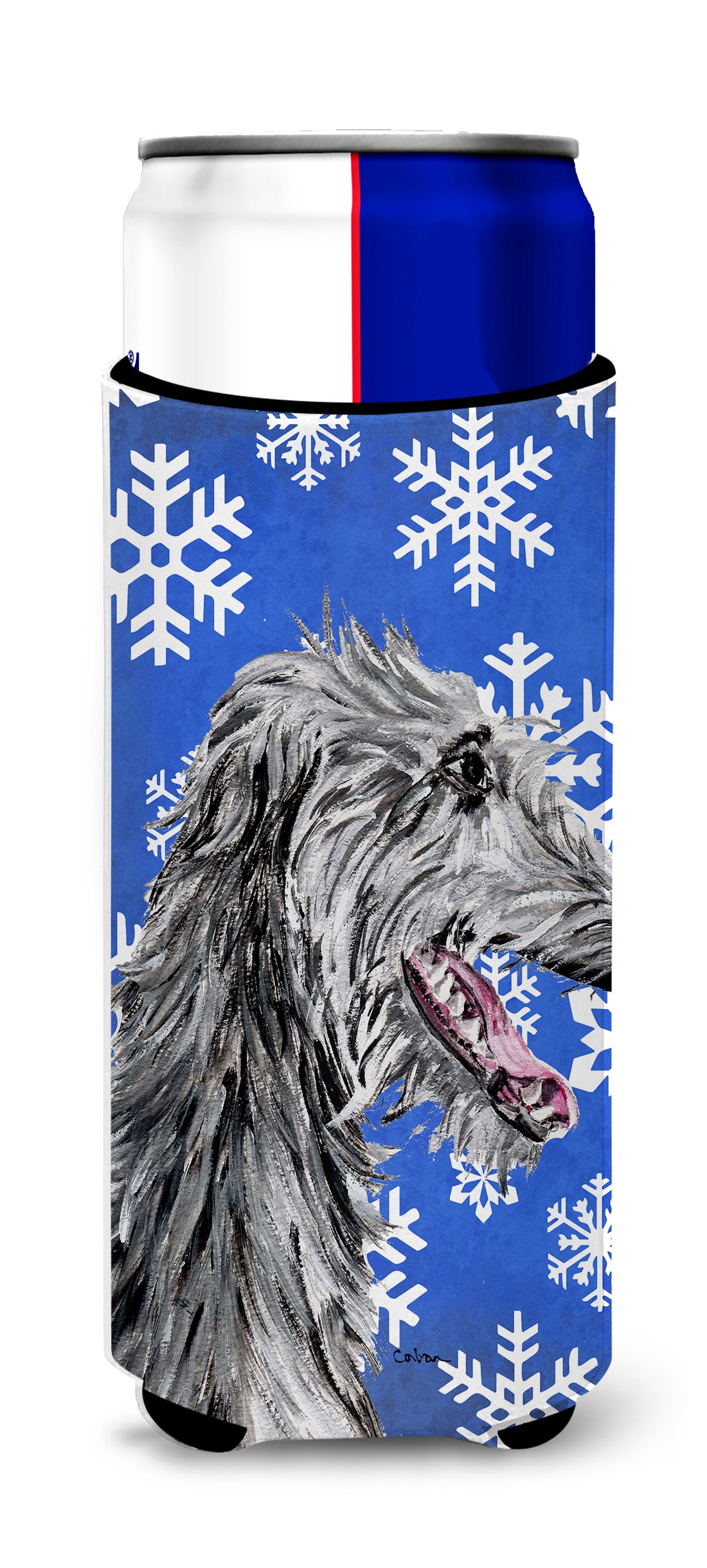 Scottish Deerhound Winter Snowflakes Ultra Beverage Insulators for slim cans SC9789MUK.