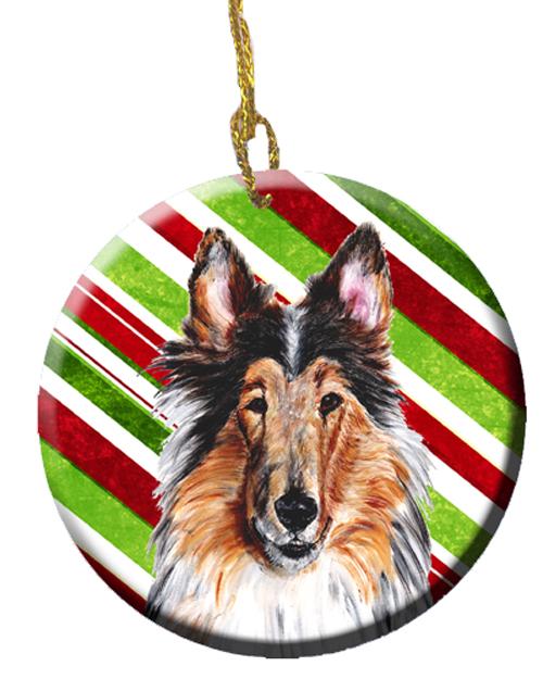 Collie Candy Cane Christmas Ceramic Ornament SC9790CO1 by Caroline's Treasures