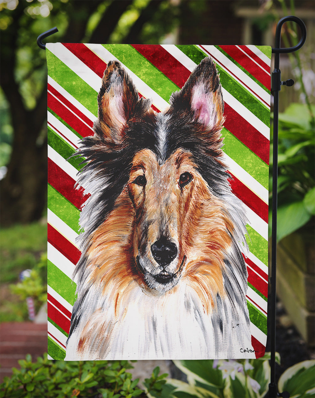 Collie Candy Cane Christmas Flag Garden Size SC9790GF  the-store.com.