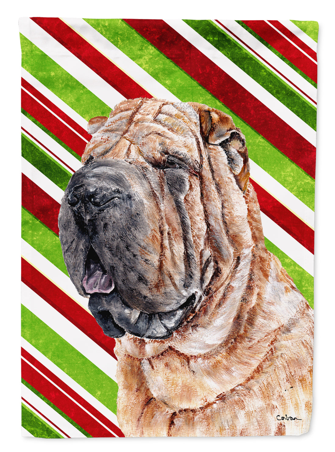 Shar Pei Candy Cane Christmas Flag Canvas House Size SC9791CHF  the-store.com.