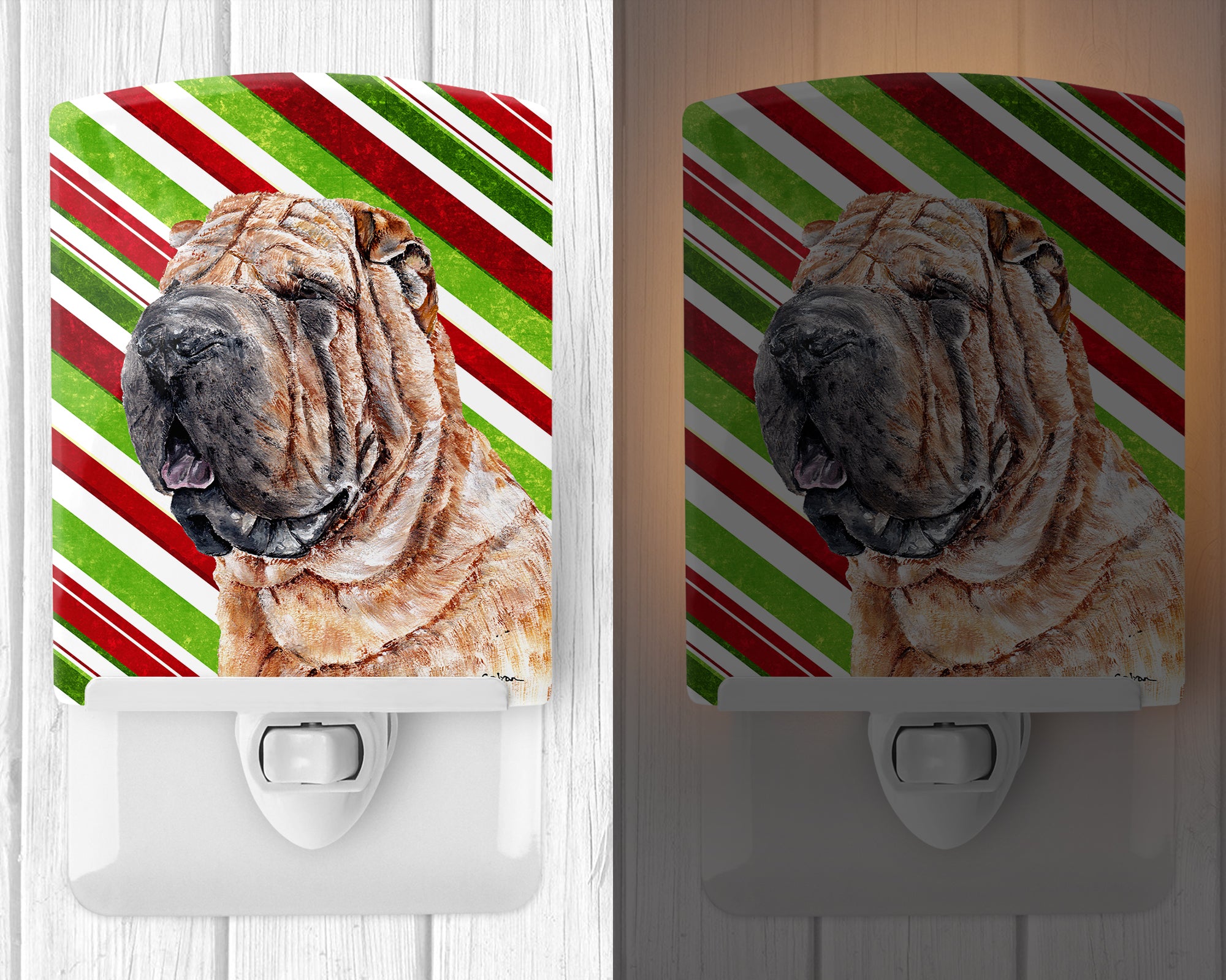 Shar Pei Candy Cane Christmas Ceramic Night Light SC9791CNL - the-store.com