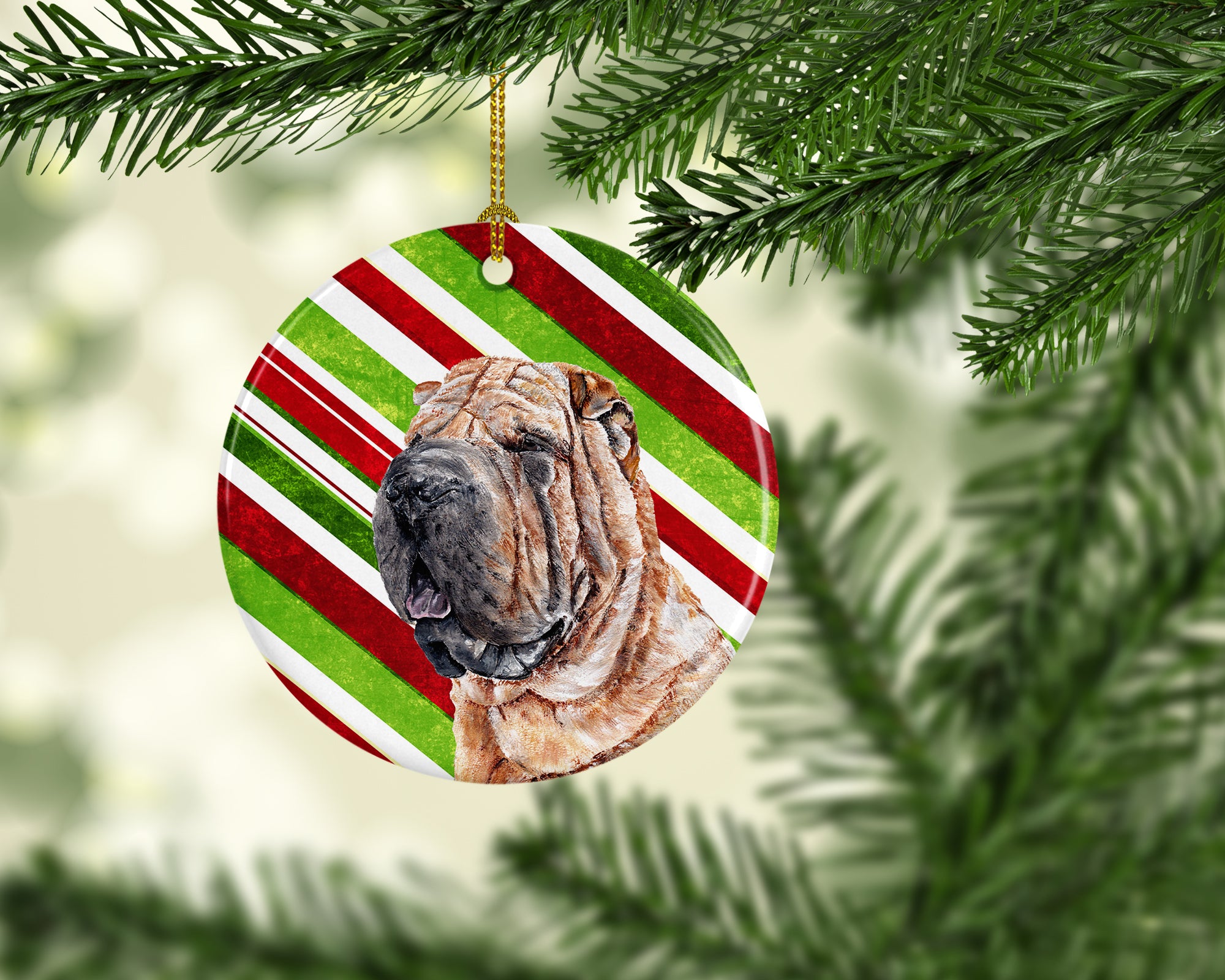 Shar Pei Candy Cane Christmas Ceramic Ornament SC9791CO1 - the-store.com