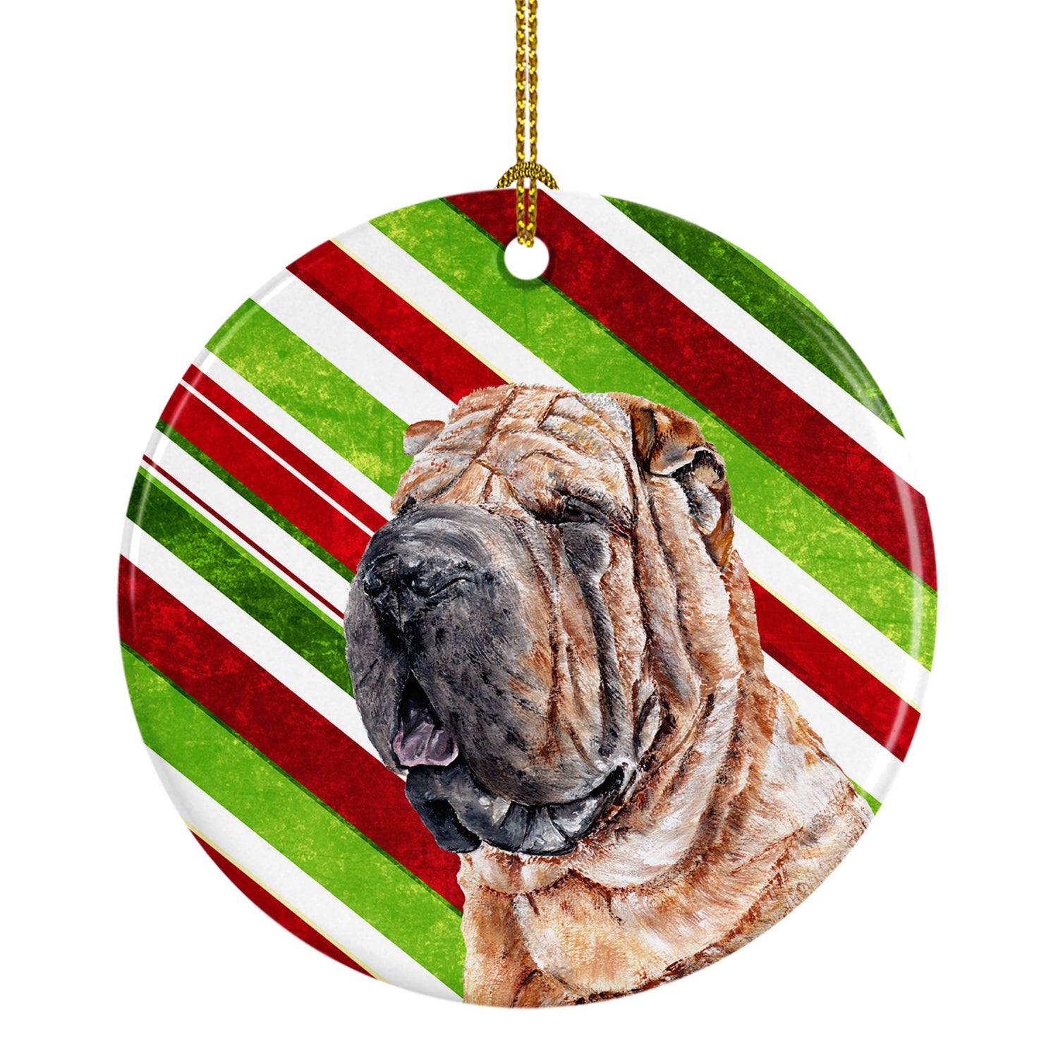 Shar Pei Candy Cane Christmas Ceramic Ornament SC9791CO1 - the-store.com