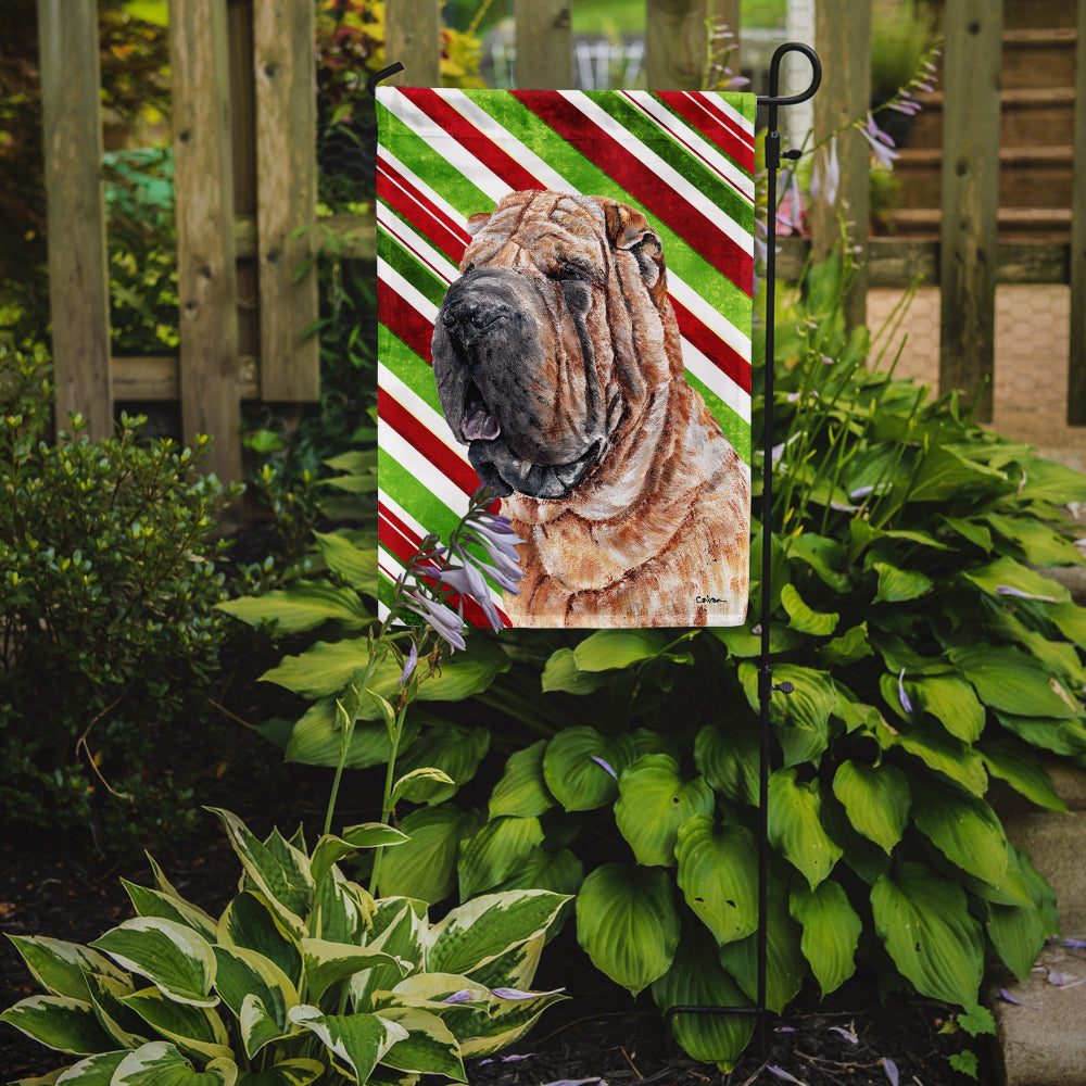 Shar Pei Candy Cane Christmas Flag Garden Size  the-store.com.