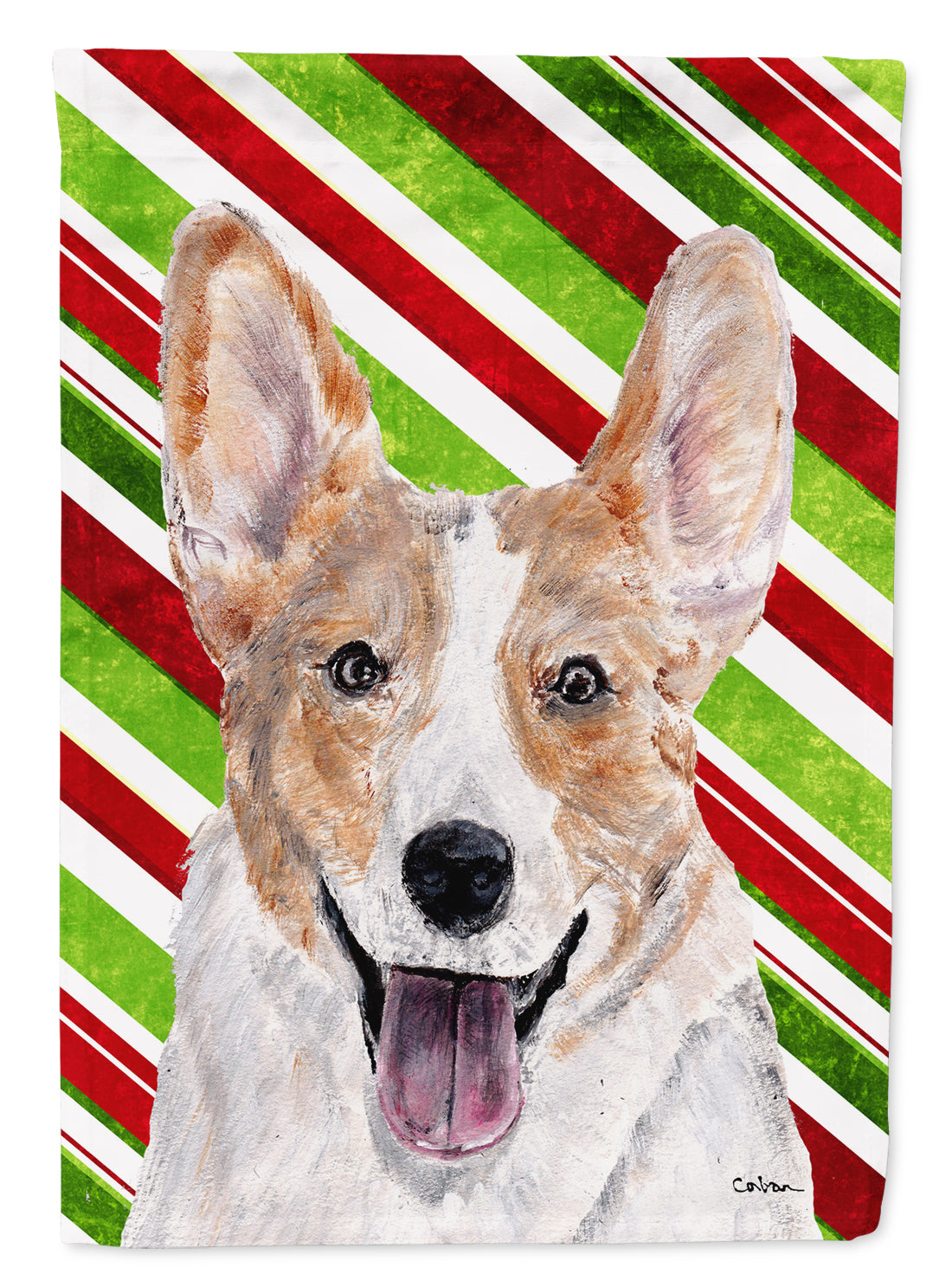 Cardigan Corgi Candy Cane Christmas Flag Canvas House Size SC9792CHF  the-store.com.