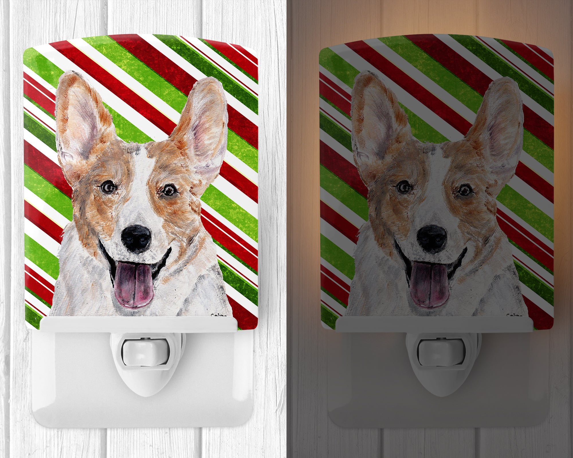 Cardigan Corgi Candy Cane Christmas Ceramic Night Light SC9792CNL - the-store.com