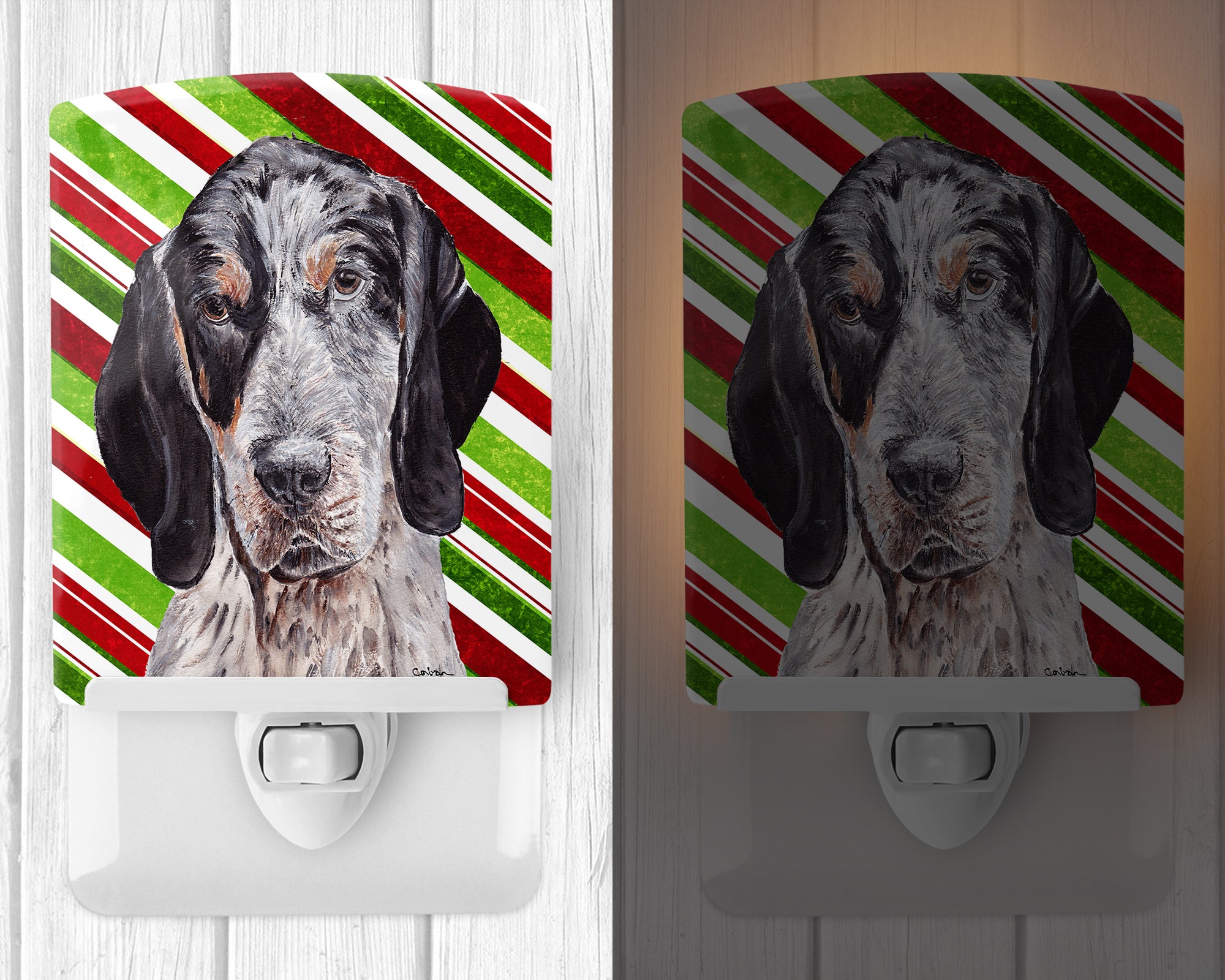 Blue Tick Coonhound Candy Cane Christmas Ceramic Night Light SC9793CNL - the-store.com