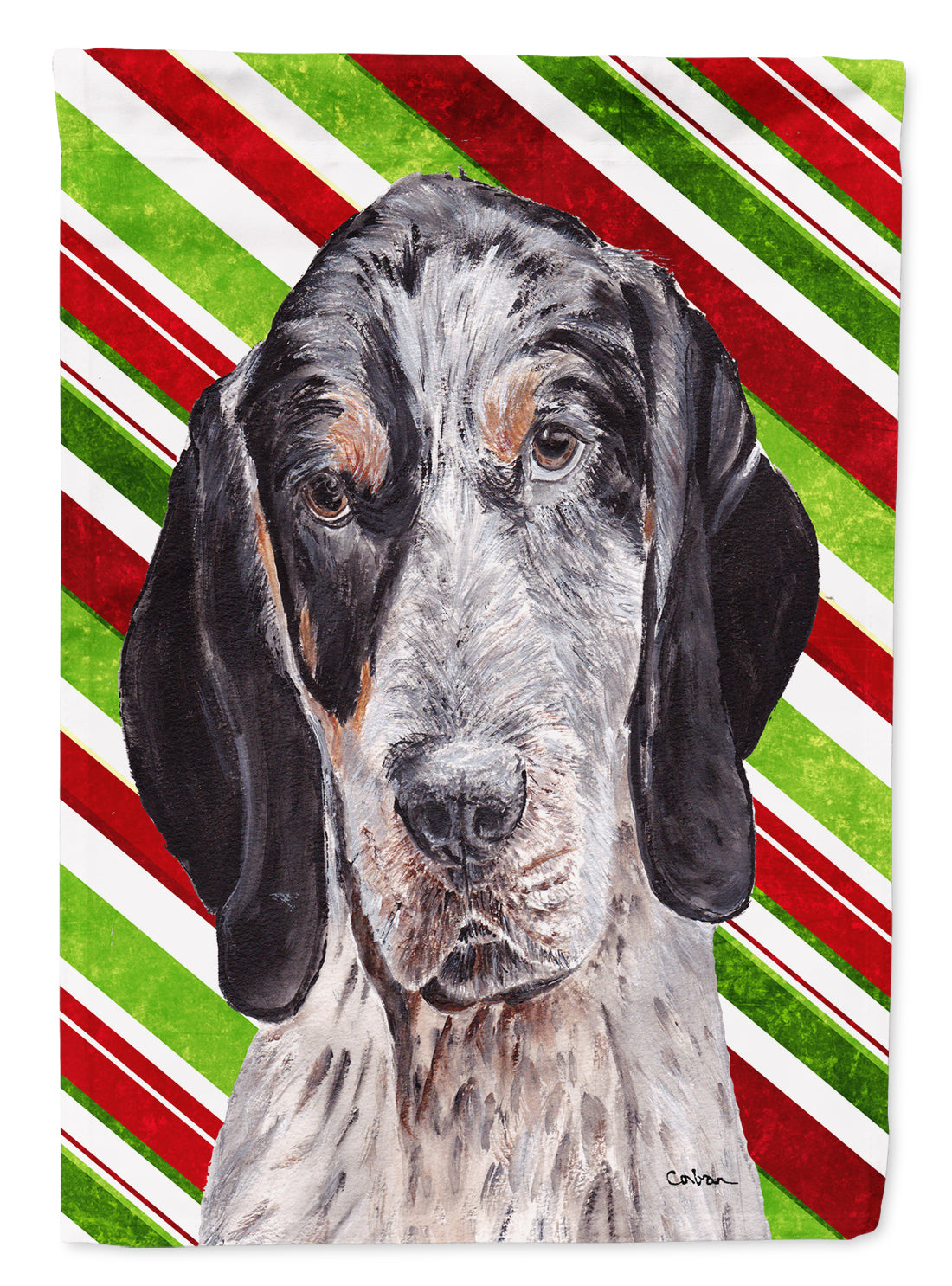 Blue Tick Coonhound Candy Cane Christmas Flag Garden Size SC9793GF  the-store.com.