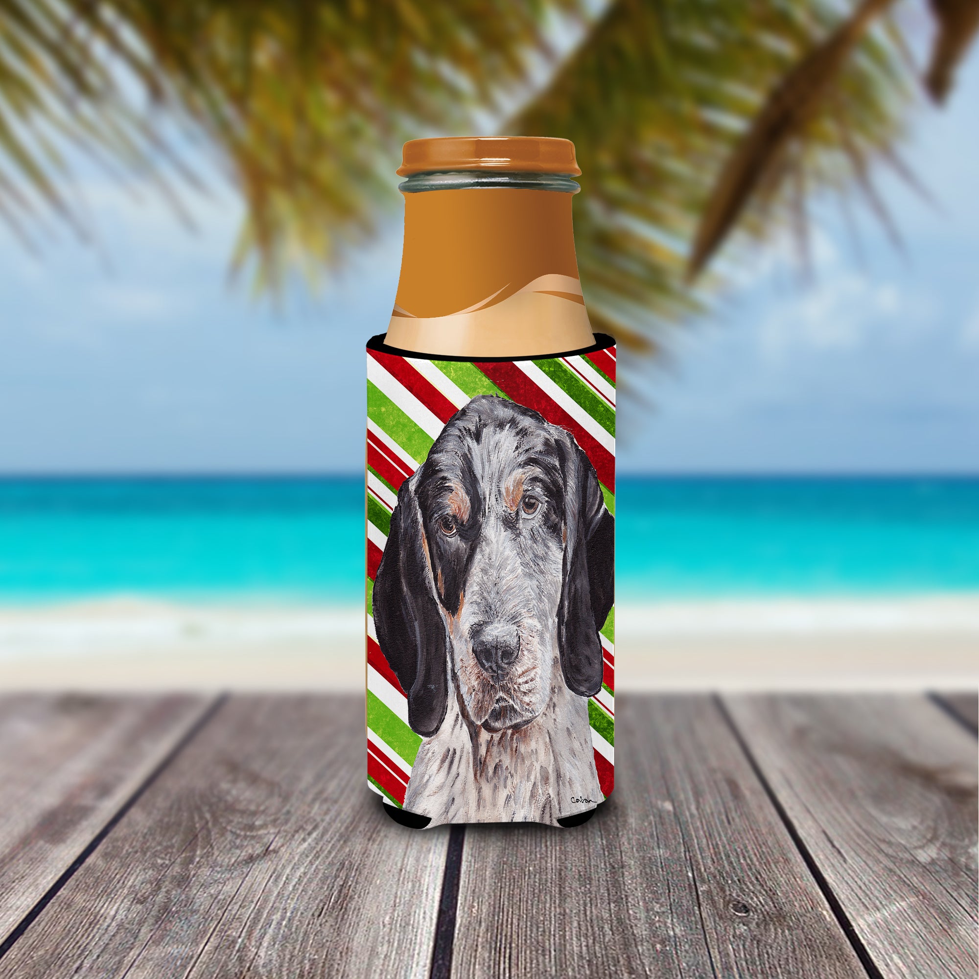 Blue Tick Coonhound Candy Cane Christmas Ultra Beverage Insulators for slim cans SC9793MUK.