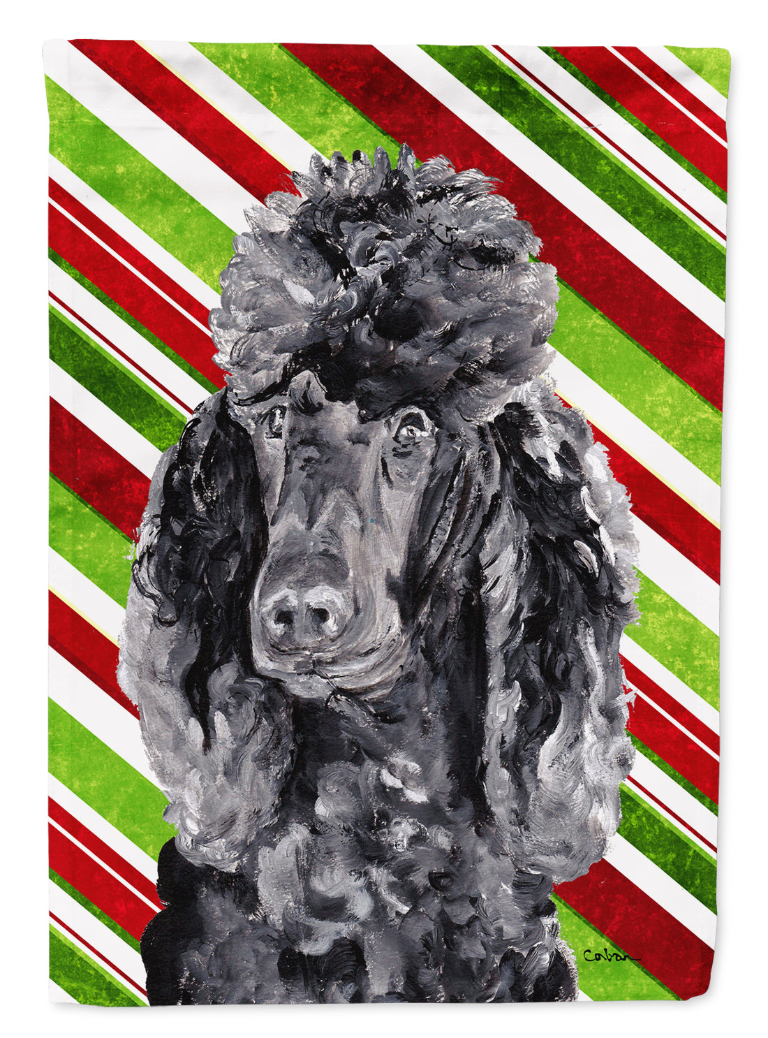 Black Standard Poodle Candy Cane Christmas Flag Canvas House Size SC9794CHF  the-store.com.