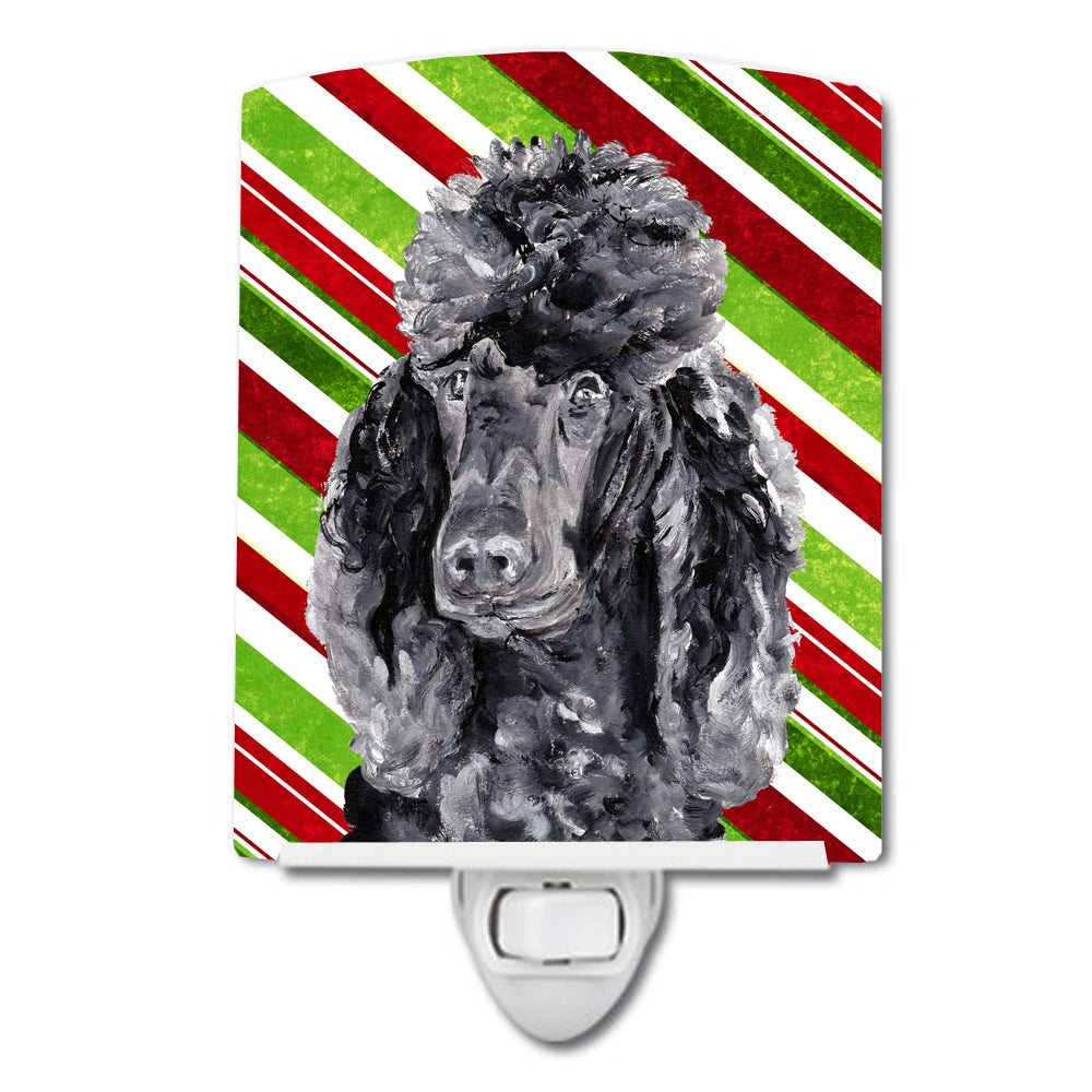 Black Standard Poodle Candy Cane Christmas Ceramic Night Light SC9794CNL - the-store.com