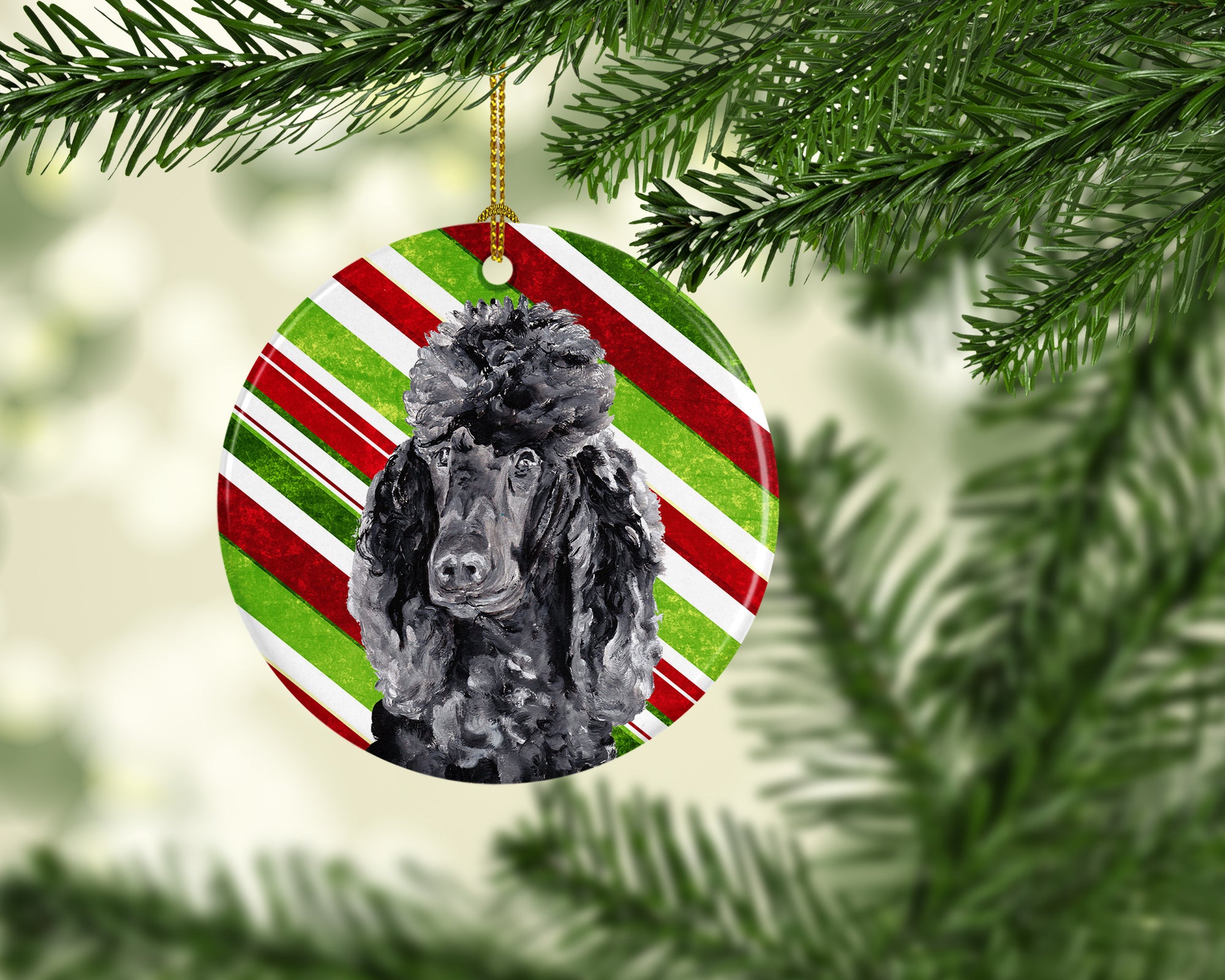 Black Standard Poodle Candy Cane Christmas Ceramic Ornament SC9794CO1 - the-store.com