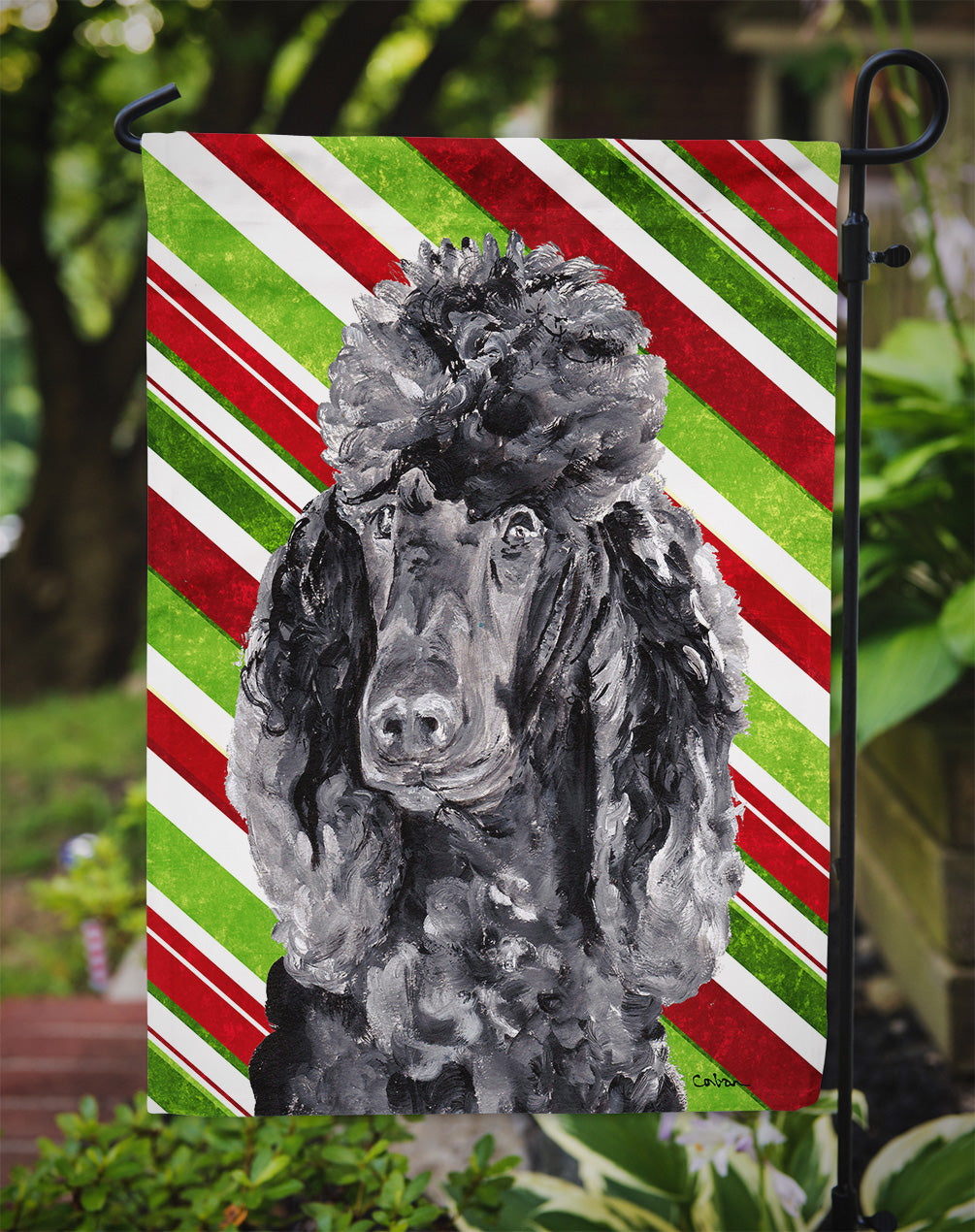 Black Standard Poodle Candy Cane Christmas Flag Garden Size  the-store.com.