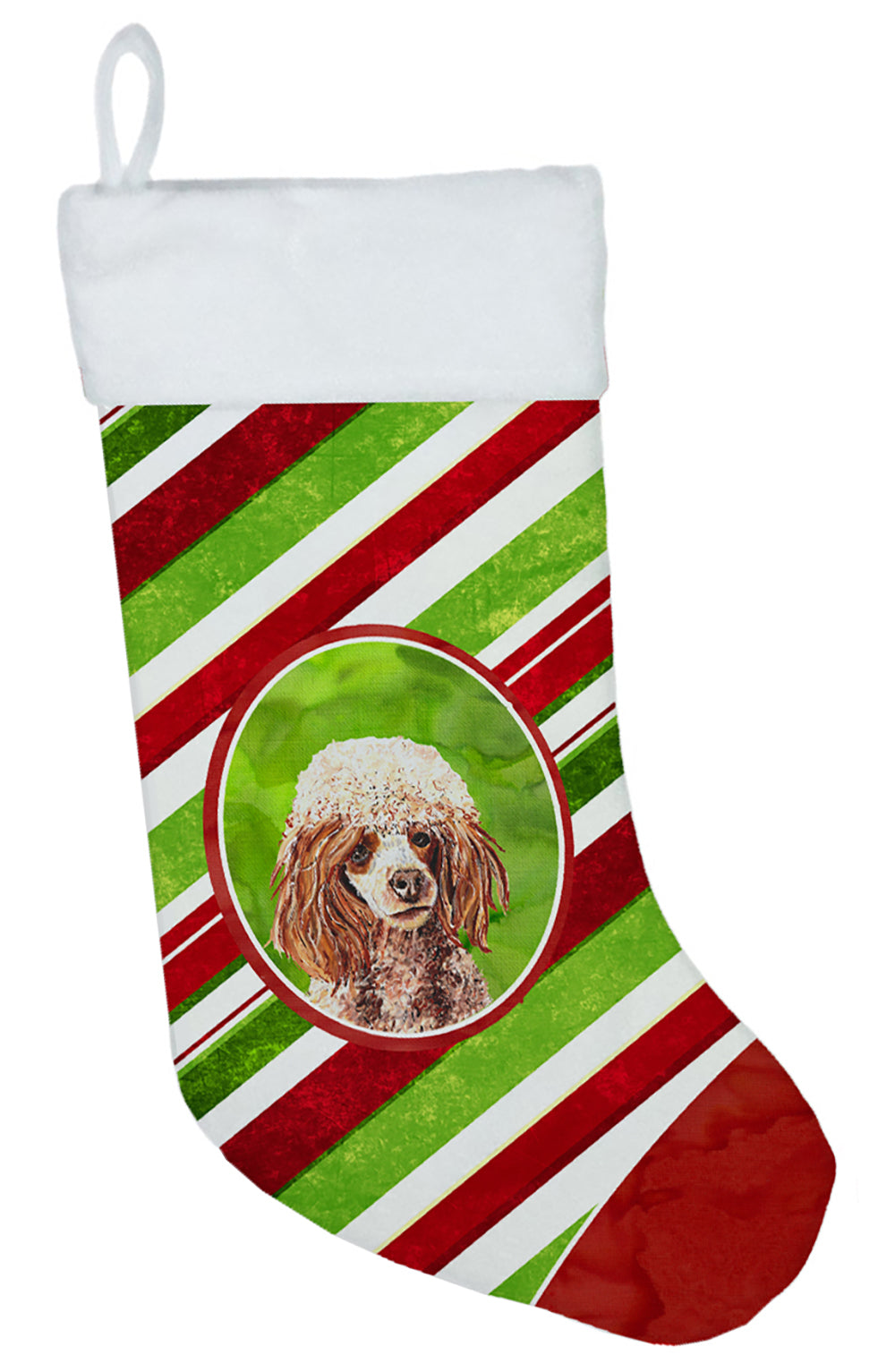 Red Miniature Poodle Candy Cane Christmas Christmas Stocking SC9795-CS  the-store.com.