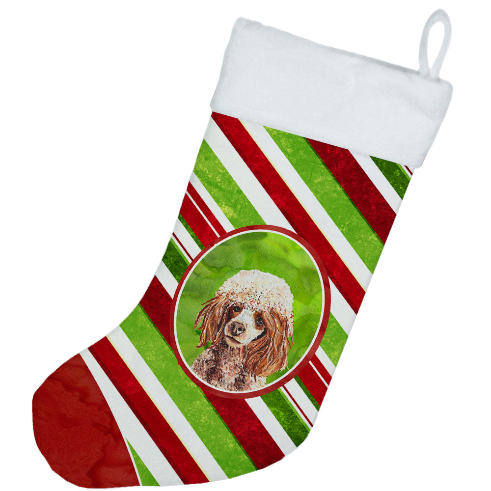 Red Miniature Poodle Candy Cane Christmas Christmas Stocking SC9795-CS  the-store.com.