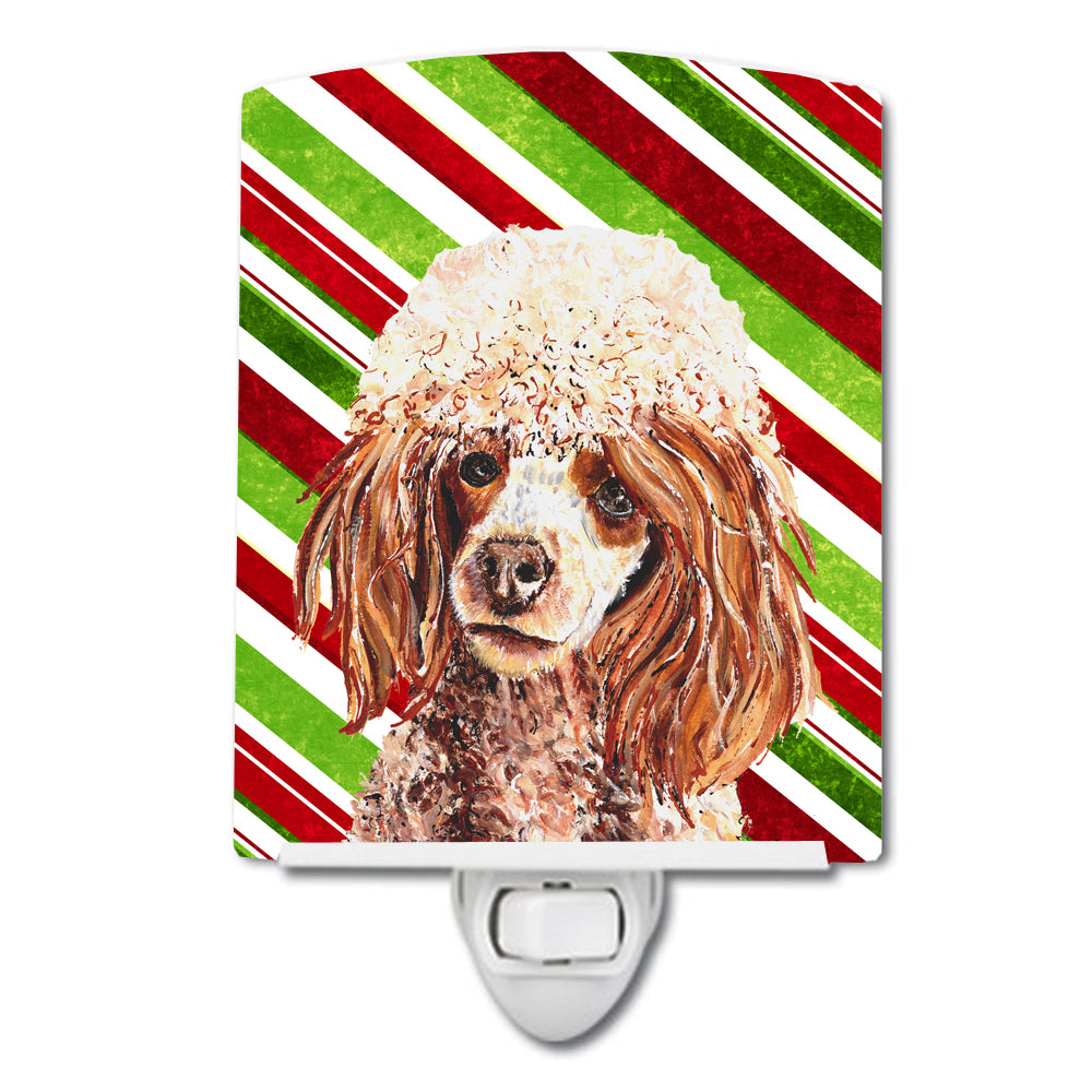 Red Miniature Poodle Candy Cane Christmas Ceramic Night Light SC9795CNL - the-store.com