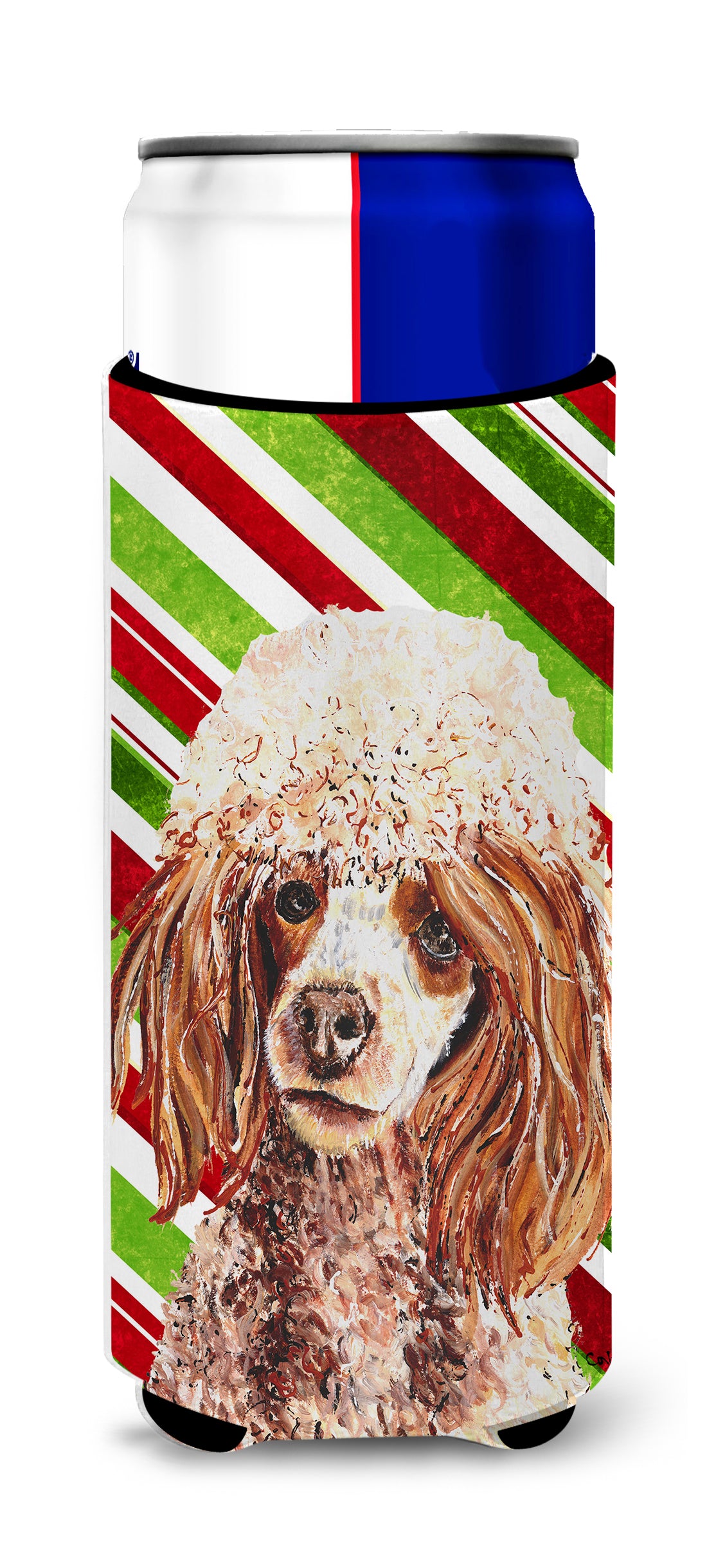 Red Miniature Poodle Candy Cane Christmas Ultra Beverage Insulators for slim cans SC9795MUK.