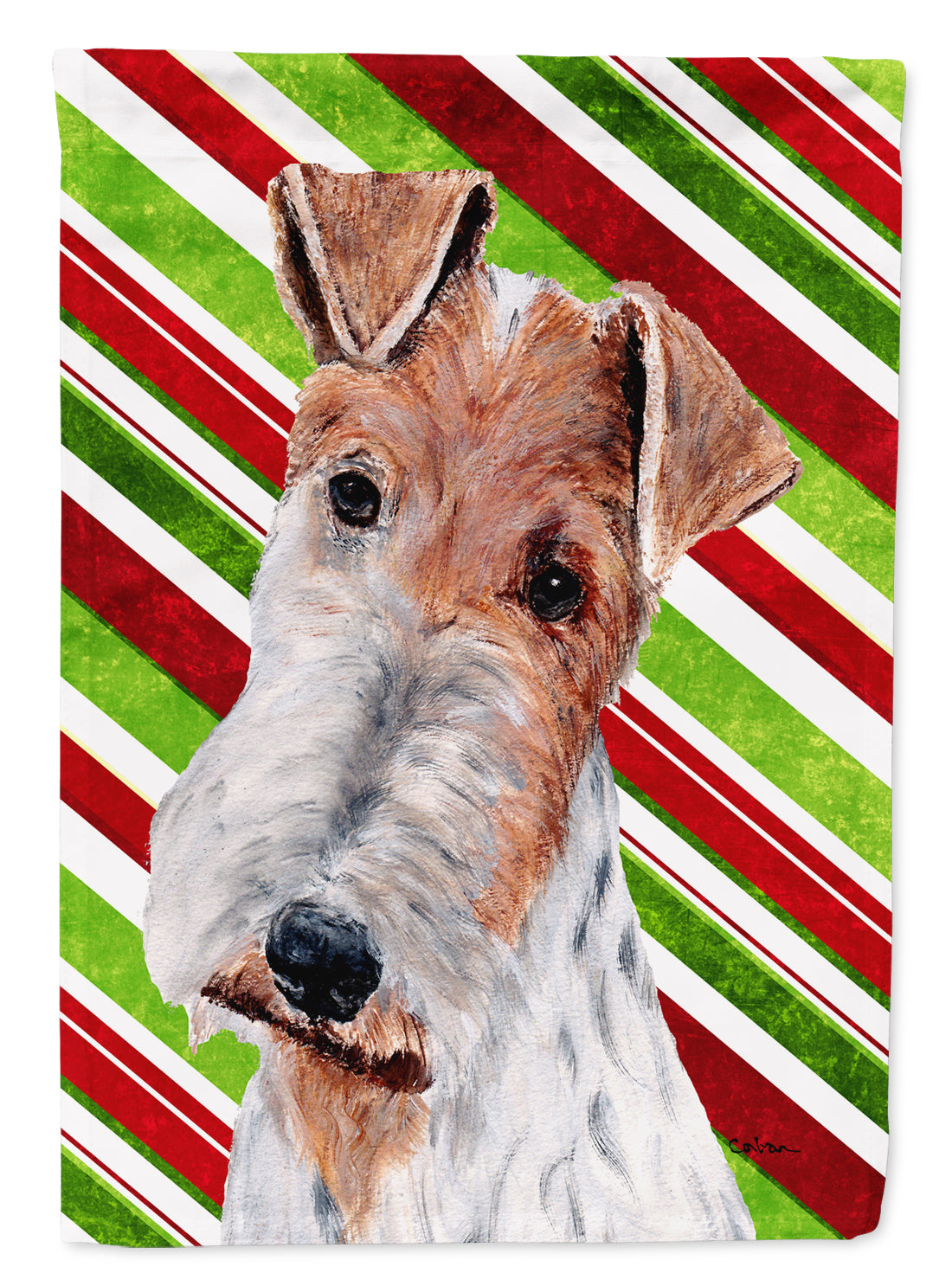 Wire Fox Terrier Candy Cane Christmas Flag Canvas House Size SC9796CHF  the-store.com.