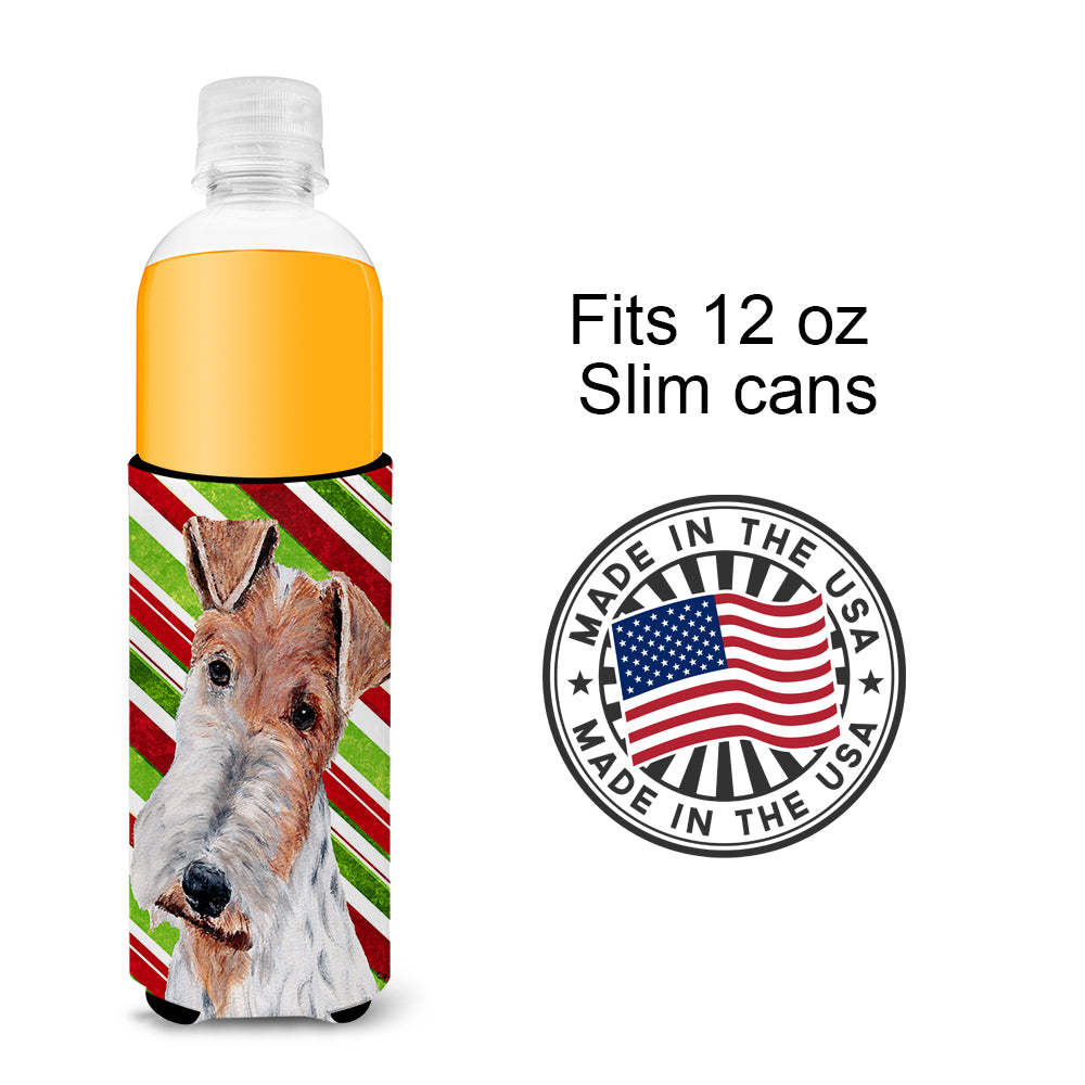 Wire Fox Terrier Candy Cane Christmas Ultra Beverage Insulators for slim cans SC9796MUK.