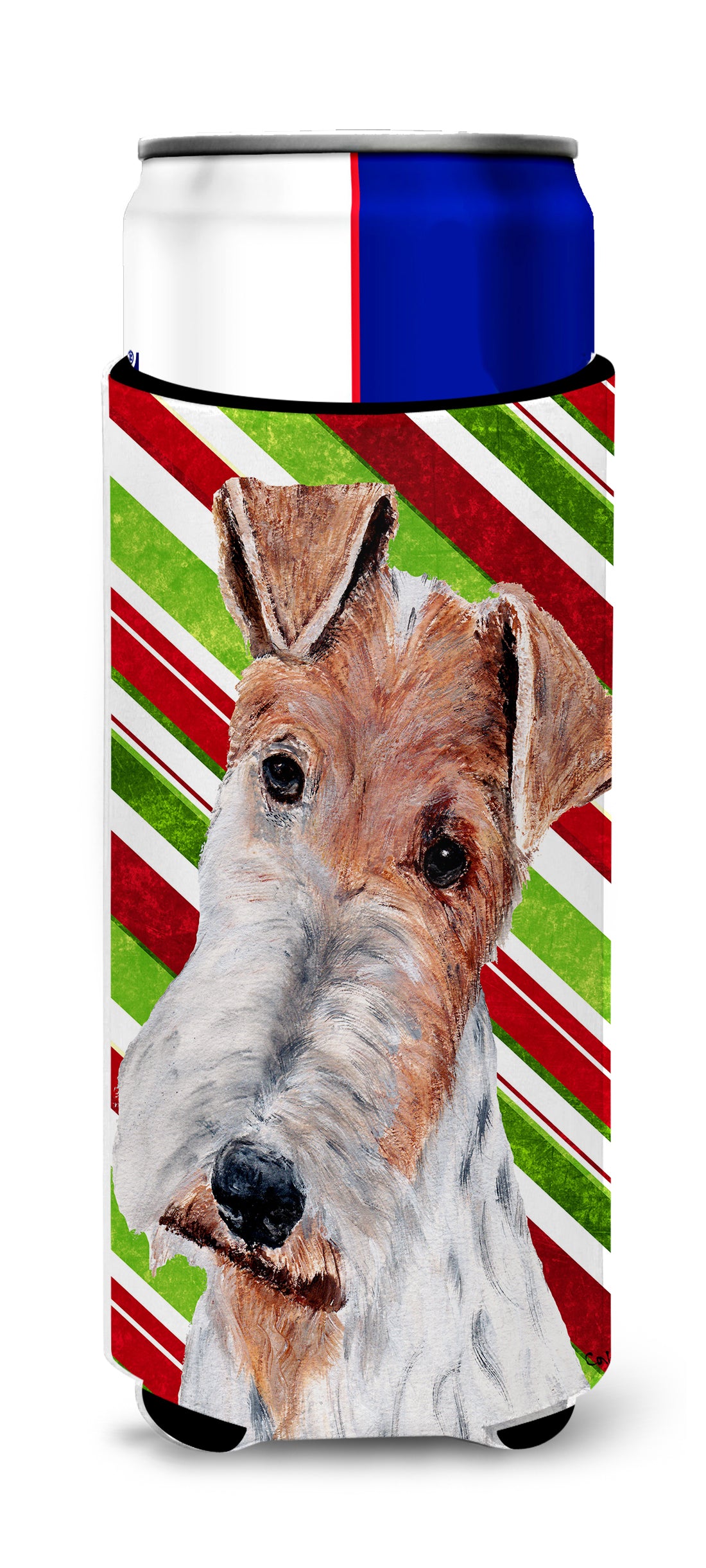 Wire Fox Terrier Candy Cane Christmas Ultra Beverage Insulators for slim cans SC9796MUK.