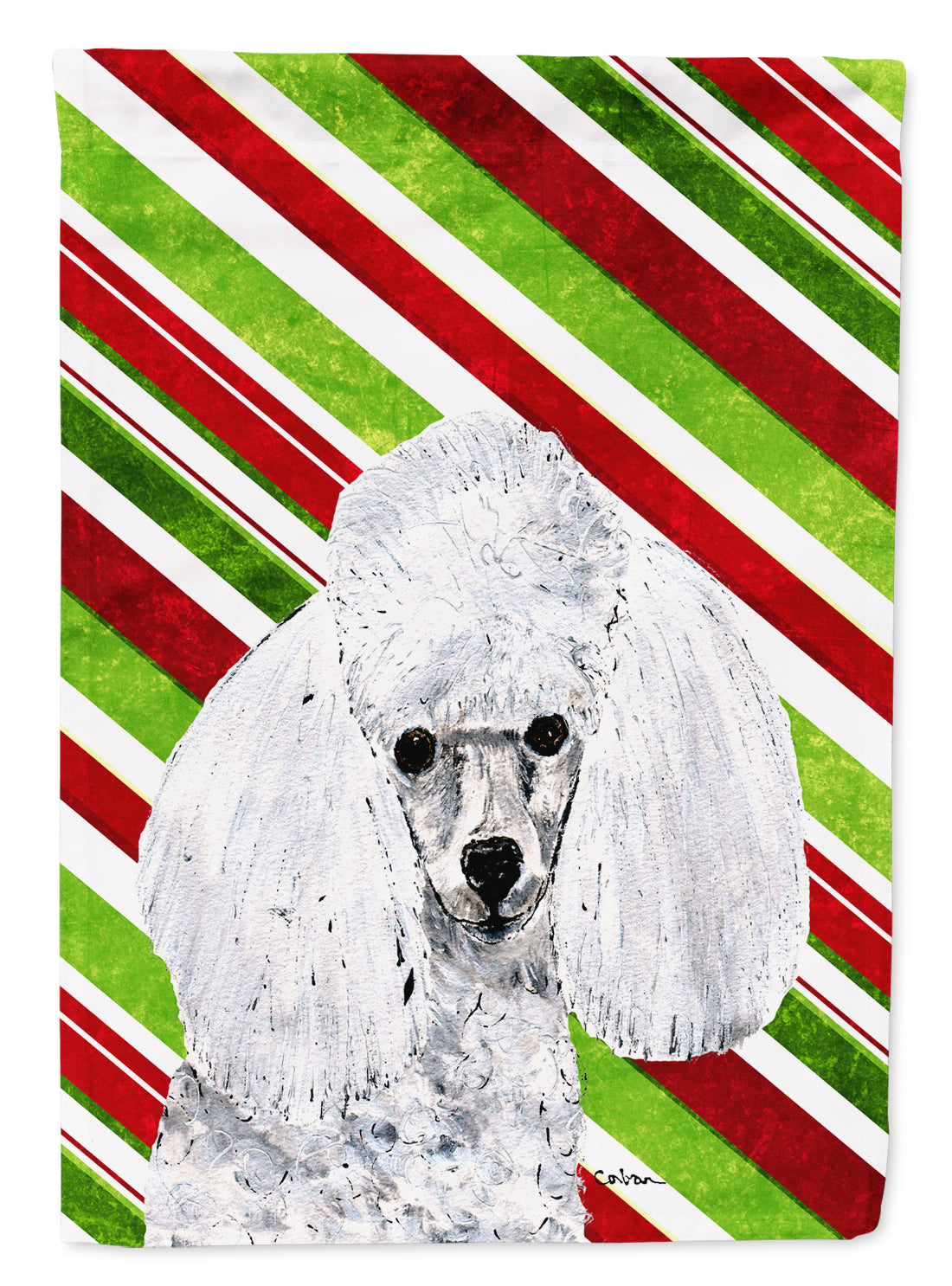 White Toy Poodle Candy Cane Christmas Flag Canvas House Size SC9797CHF  the-store.com.