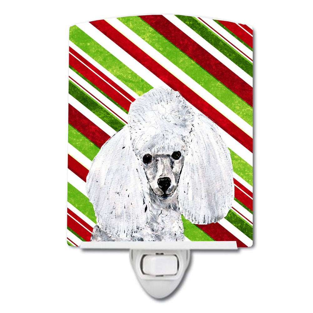 White Toy Poodle Candy Cane Christmas Ceramic Night Light SC9797CNL - the-store.com