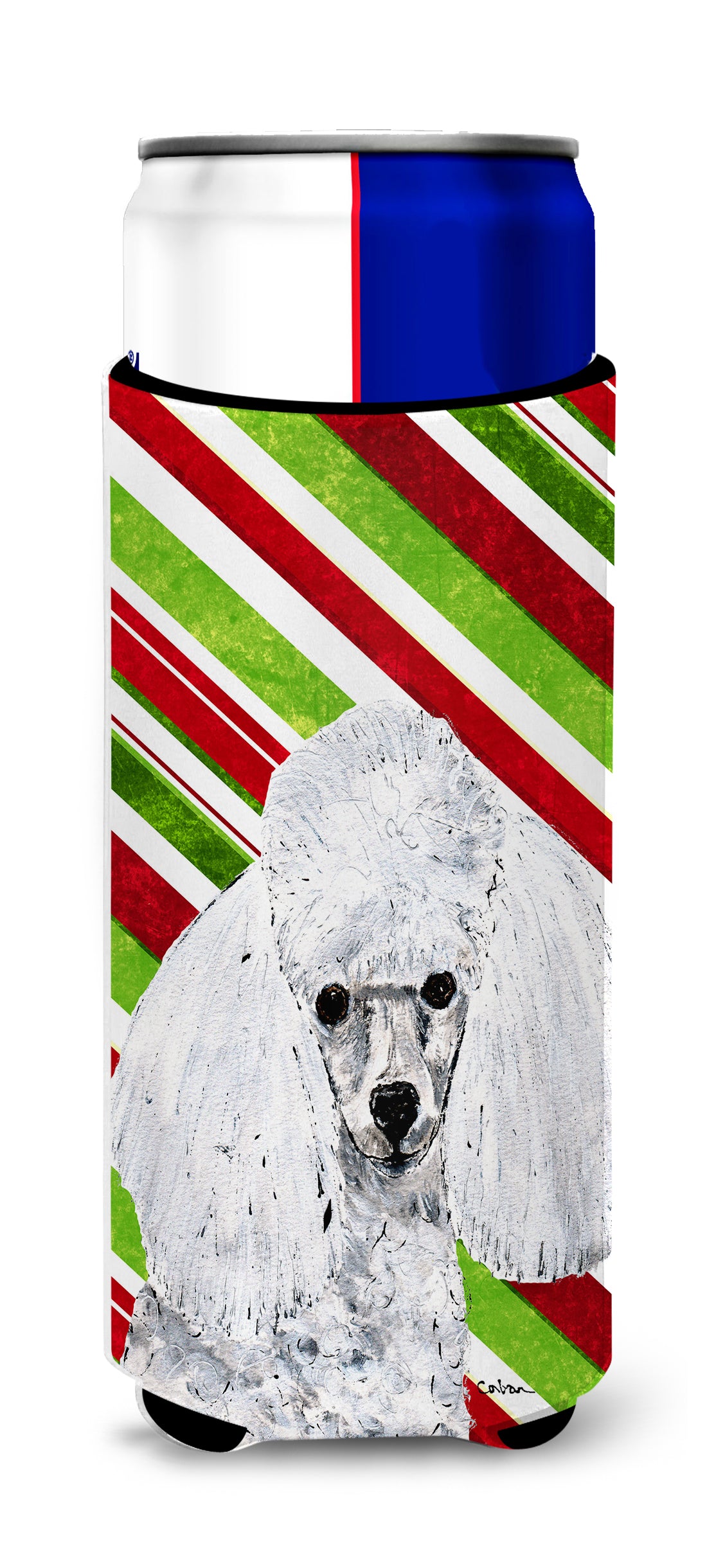 White Toy Poodle Candy Cane Christmas Ultra Beverage Insulators for slim cans SC9797MUK.