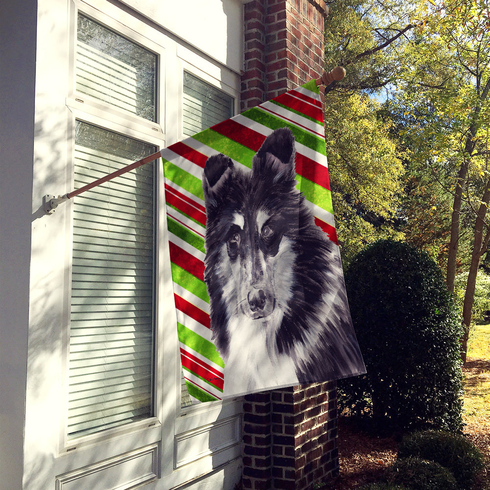 Black and White Collie Candy Cane Christmas Flag Canvas House Size SC9798CHF  the-store.com.