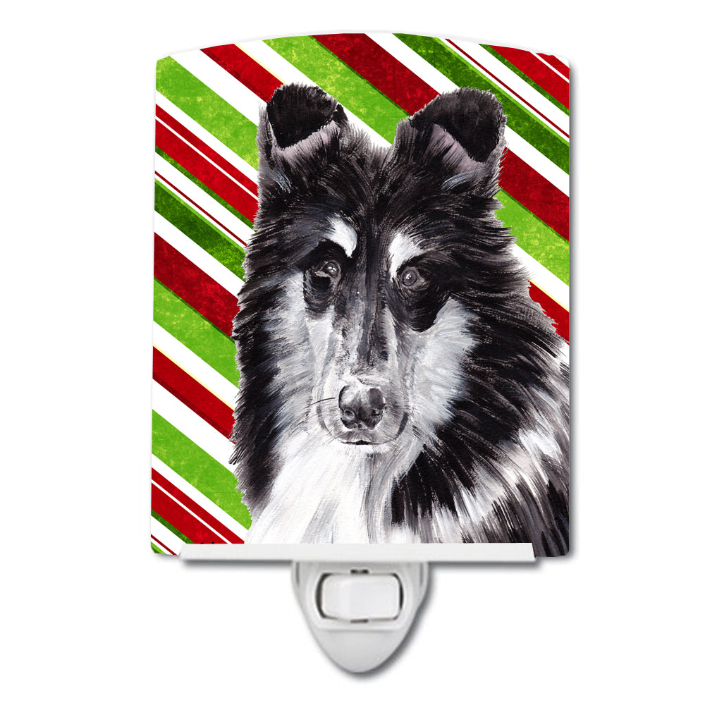 Black and White Collie Candy Cane Christmas Ceramic Night Light SC9798CNL - the-store.com