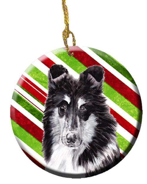 Black and White Collie Candy Cane Christmas Ceramic Ornament SC9798CO1 by Caroline's Treasures