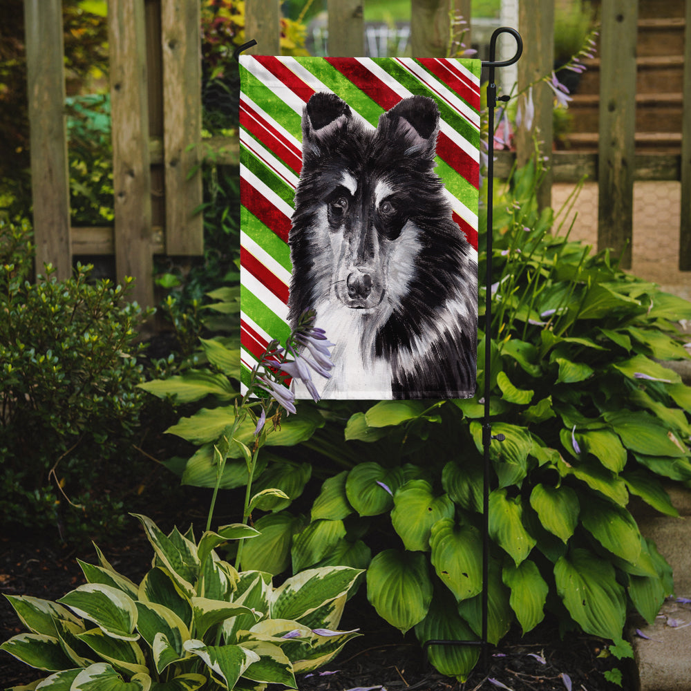 Black and White Collie Candy Cane Christmas Flag Garden Size SC9798GF  the-store.com.