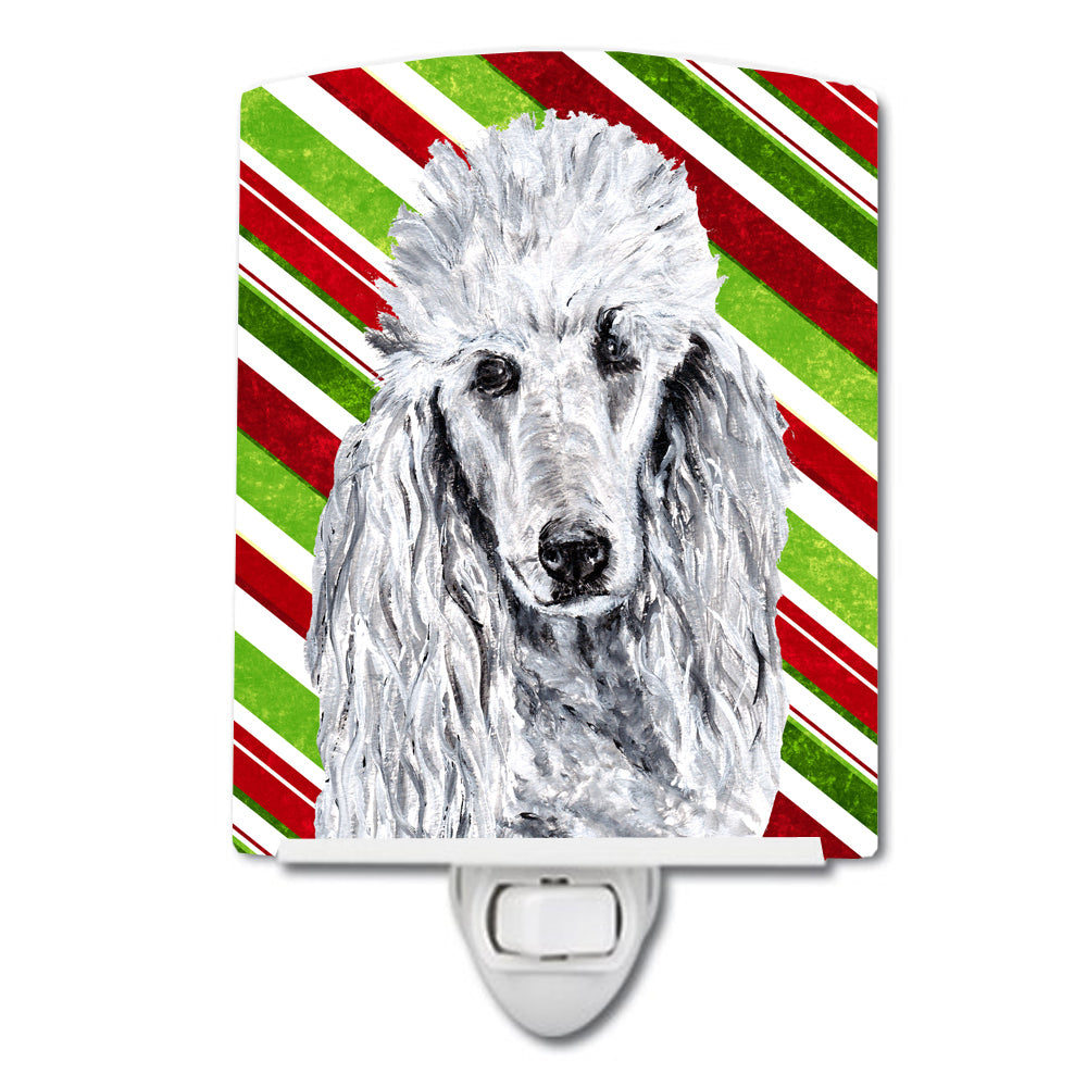 White Standard Poodle Candy Cane Christmas Ceramic Night Light SC9799CNL - the-store.com