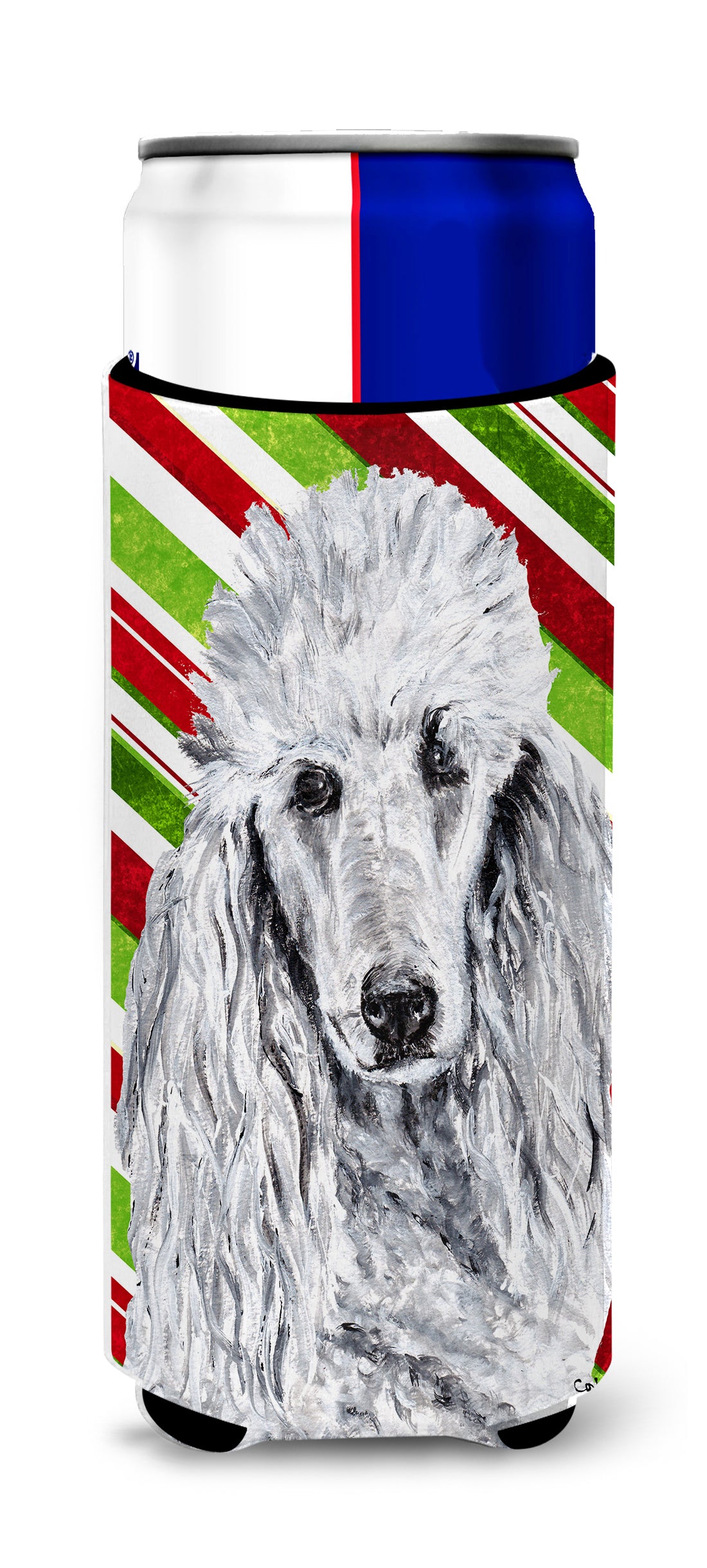 White Standard Poodle Candy Cane Christmas Ultra Beverage Insulators for slim cans SC9799MUK.