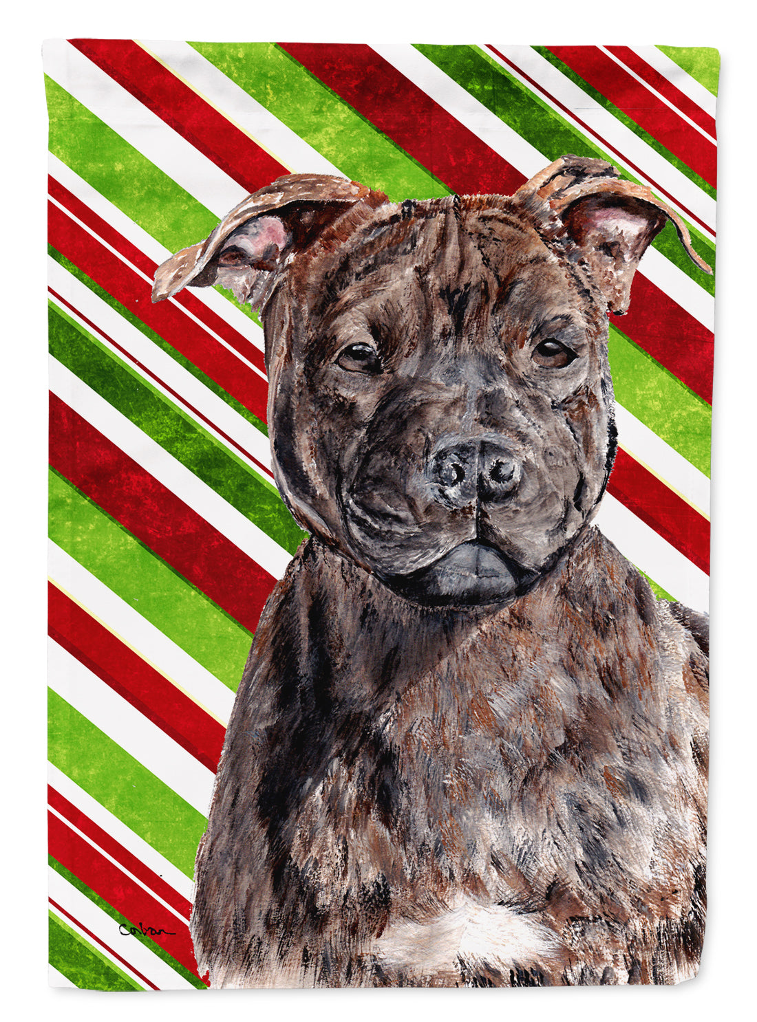 Staffordshire Bull Terrier Staffie Candy Cane Christmas Flag Canvas House Size SC9801CHF  the-store.com.