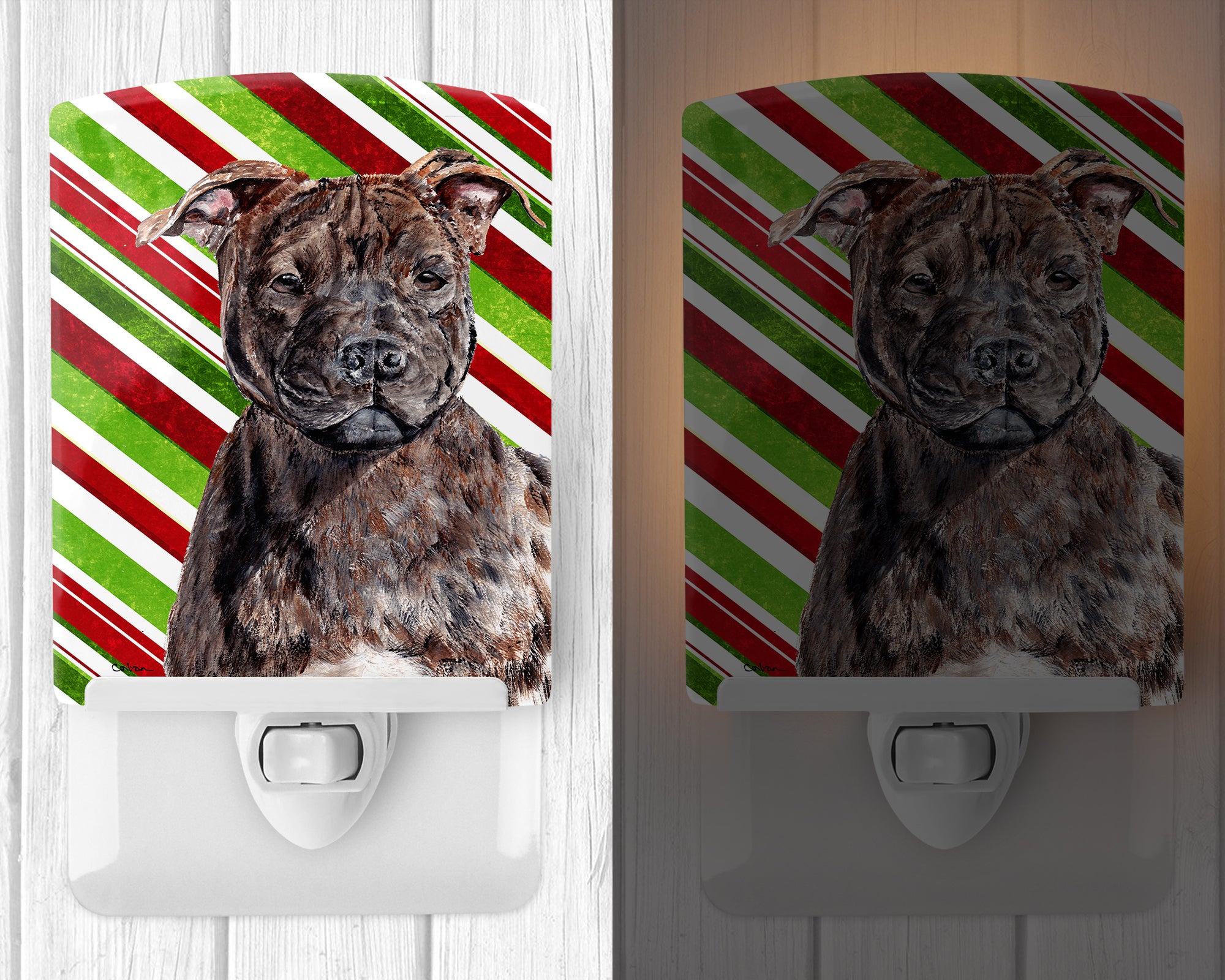 Staffordshire Bull Terrier Staffie Candy Cane Christmas Ceramic Night Light SC9801CNL - the-store.com