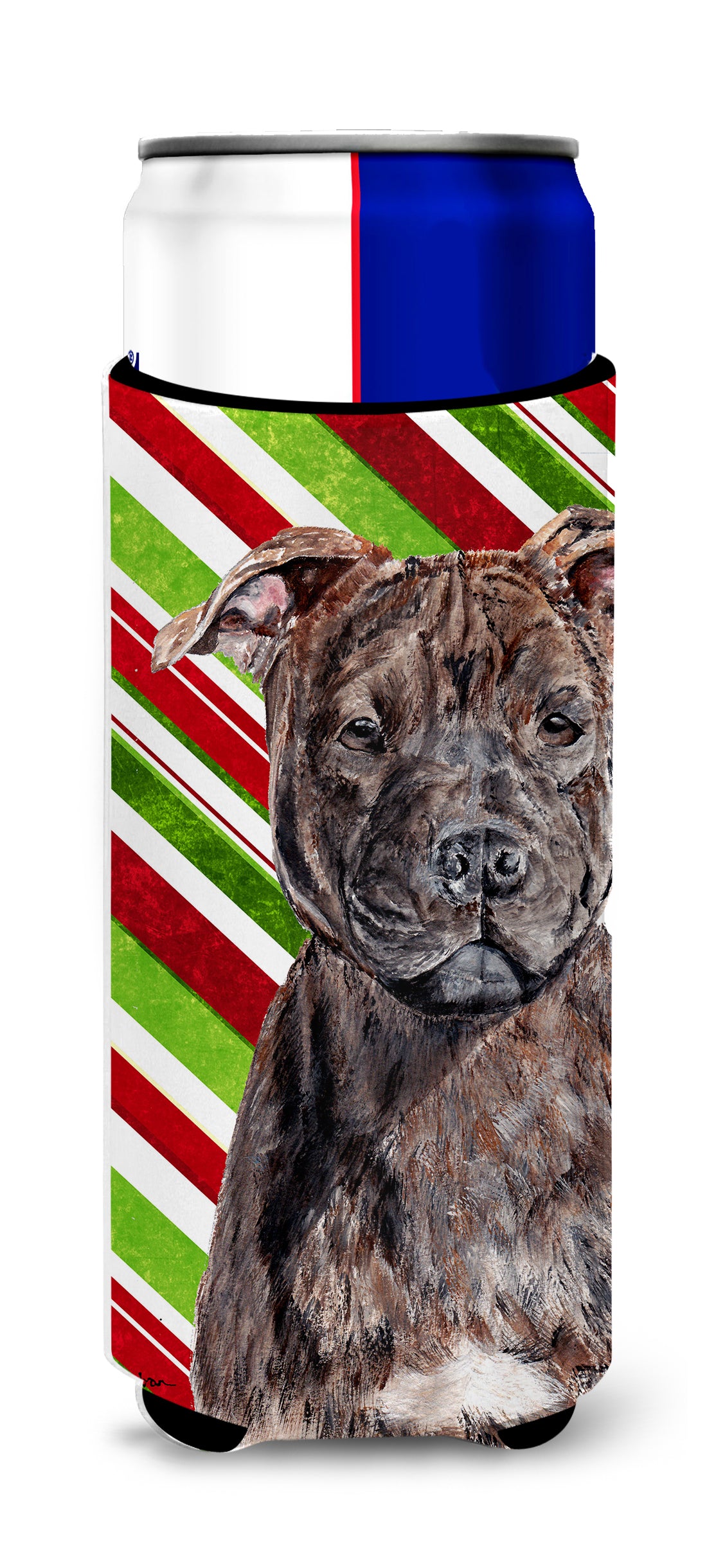 Staffordshire Bull Terrier Staffie Candy Cane Christmas Ultra Beverage Insulators for slim cans SC9801MUK.