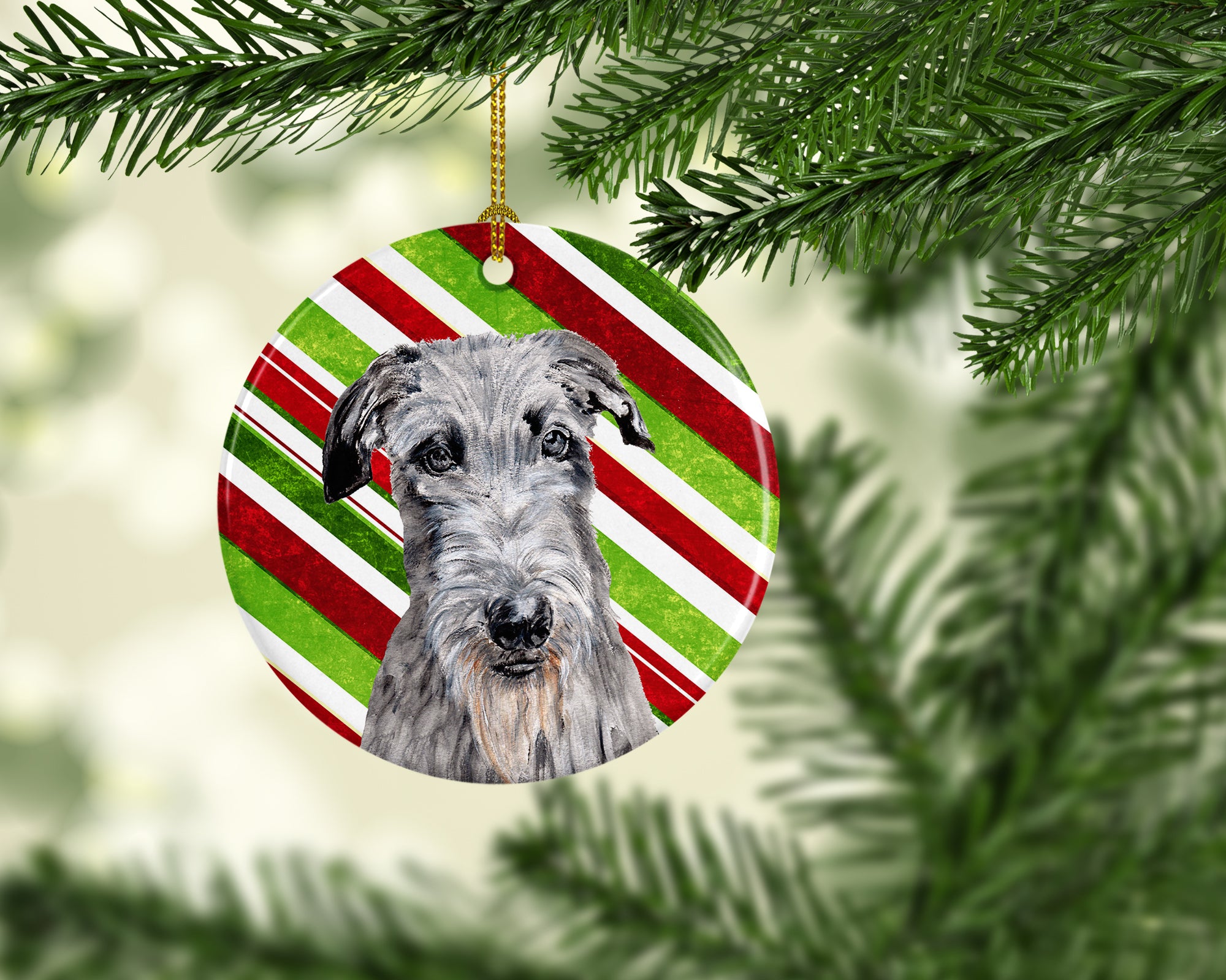 Scottish Deerhound Candy Cane Christmas Ceramic Ornament SC9802CO1 - the-store.com