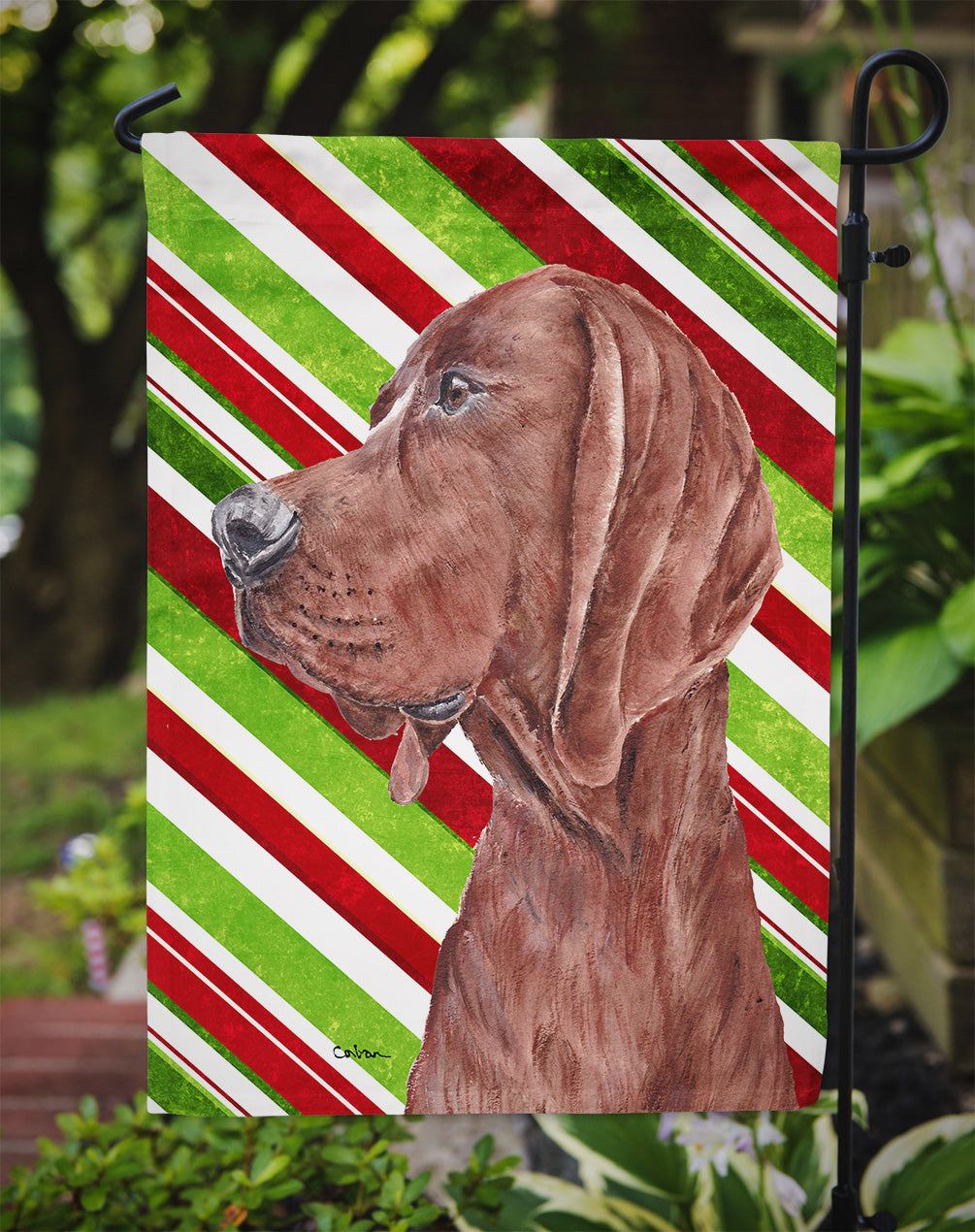 Redbone Coonhound Candy Cane Christmas Flag Garden Size SC9803GF  the-store.com.