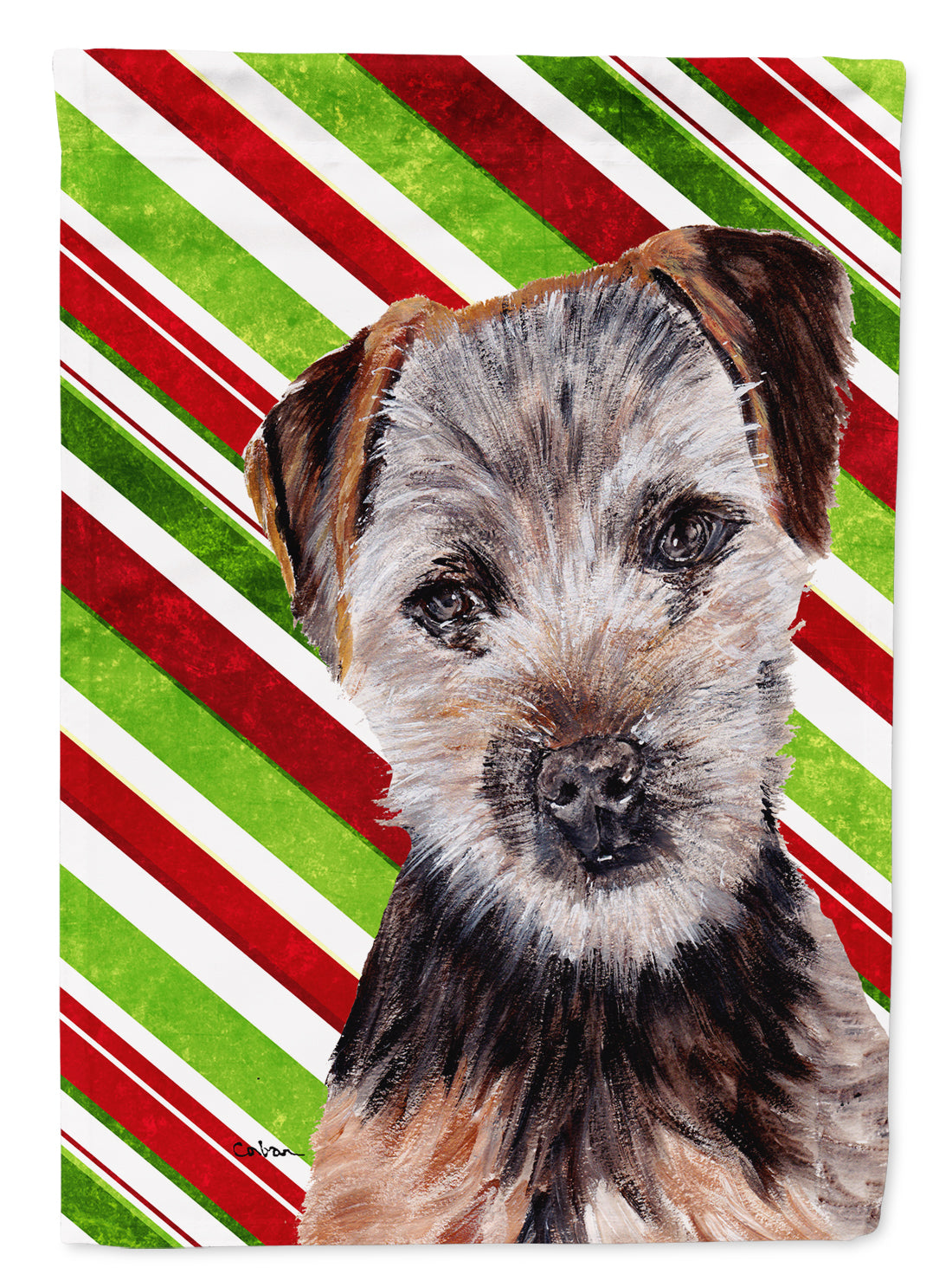 Norfolk Terrier Puppy Candy Cane Christmas Flag Canvas House Size SC9807CHF  the-store.com.