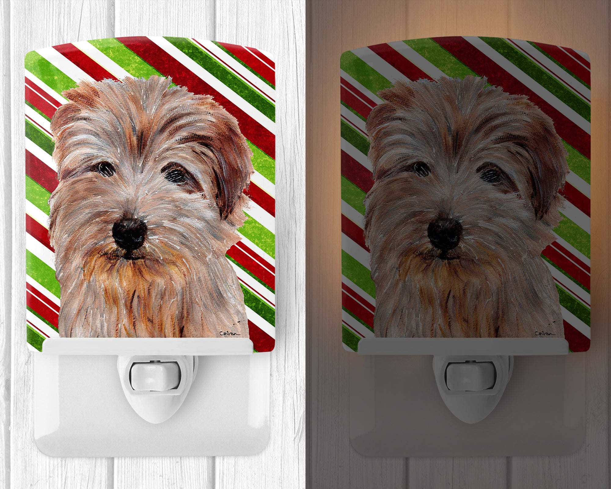 Norfolk Terrier Candy Cane Christmas Ceramic Night Light SC9808CNL - the-store.com