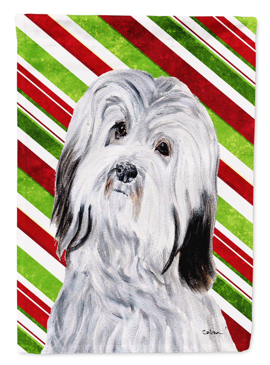 Havanese Candy Cane Christmas Flag Canvas House Size SC9809CHF  the-store.com.