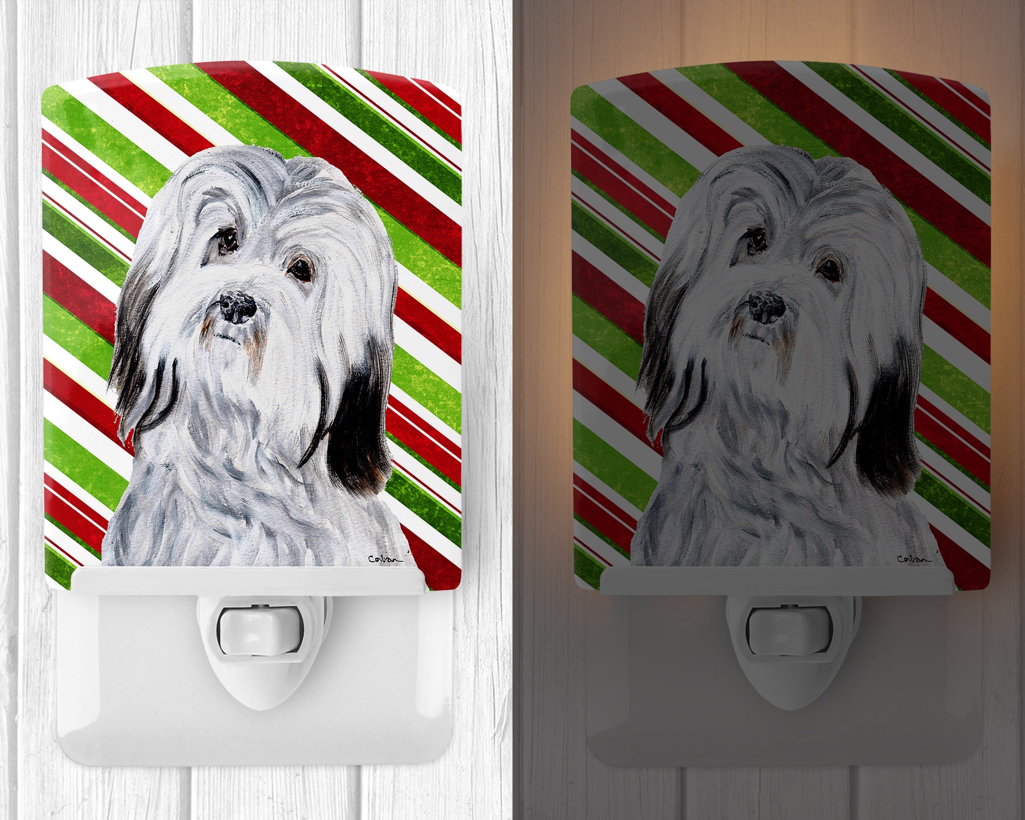 Havanese Candy Cane Christmas Ceramic Night Light SC9809CNL - the-store.com