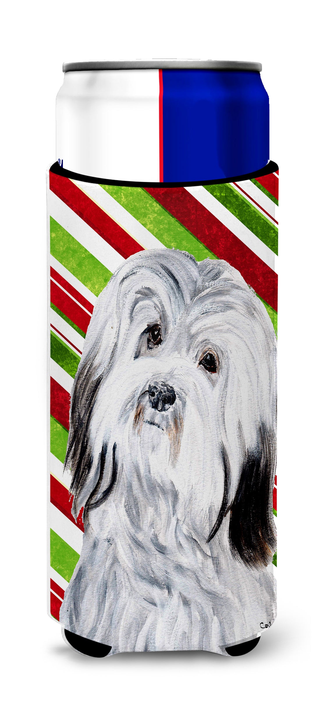 Havanese Candy Cane Christmas Ultra Beverage Insulators for slim cans SC9809MUK.