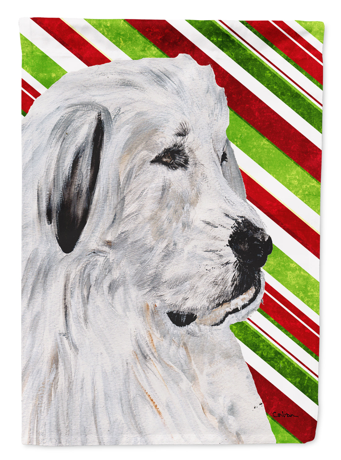 Great Pyrenees Candy Cane Christmas Flag Canvas House Size SC9810CHF  the-store.com.