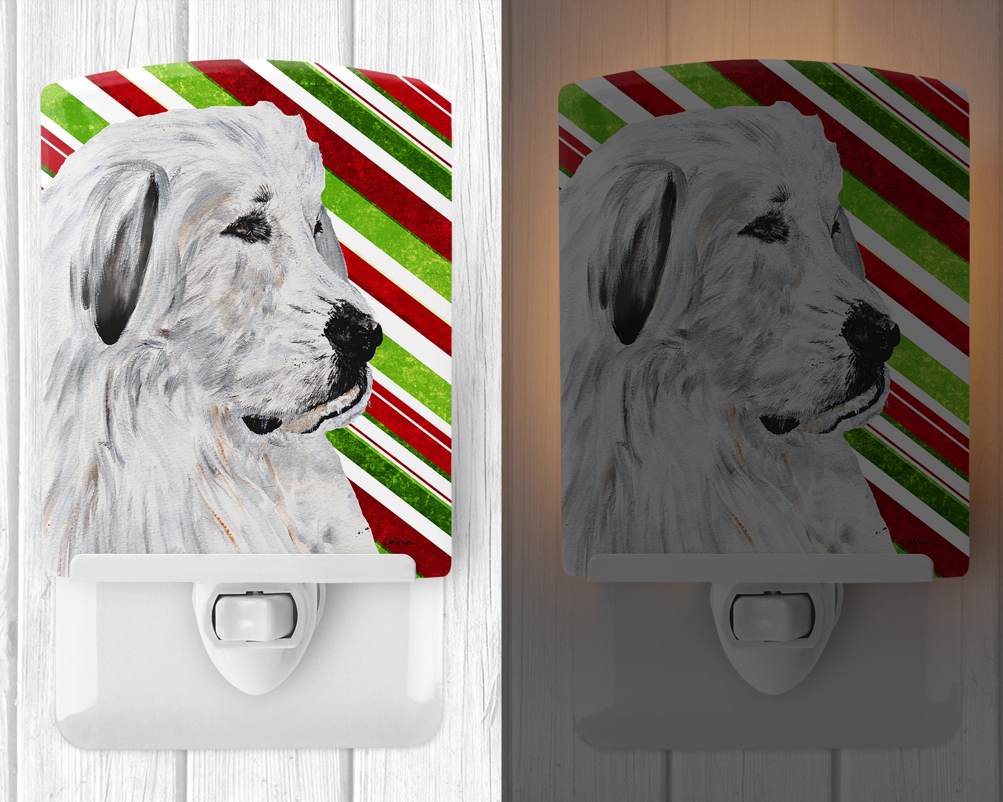 Great Pyrenees Candy Cane Christmas Ceramic Night Light SC9810CNL - the-store.com